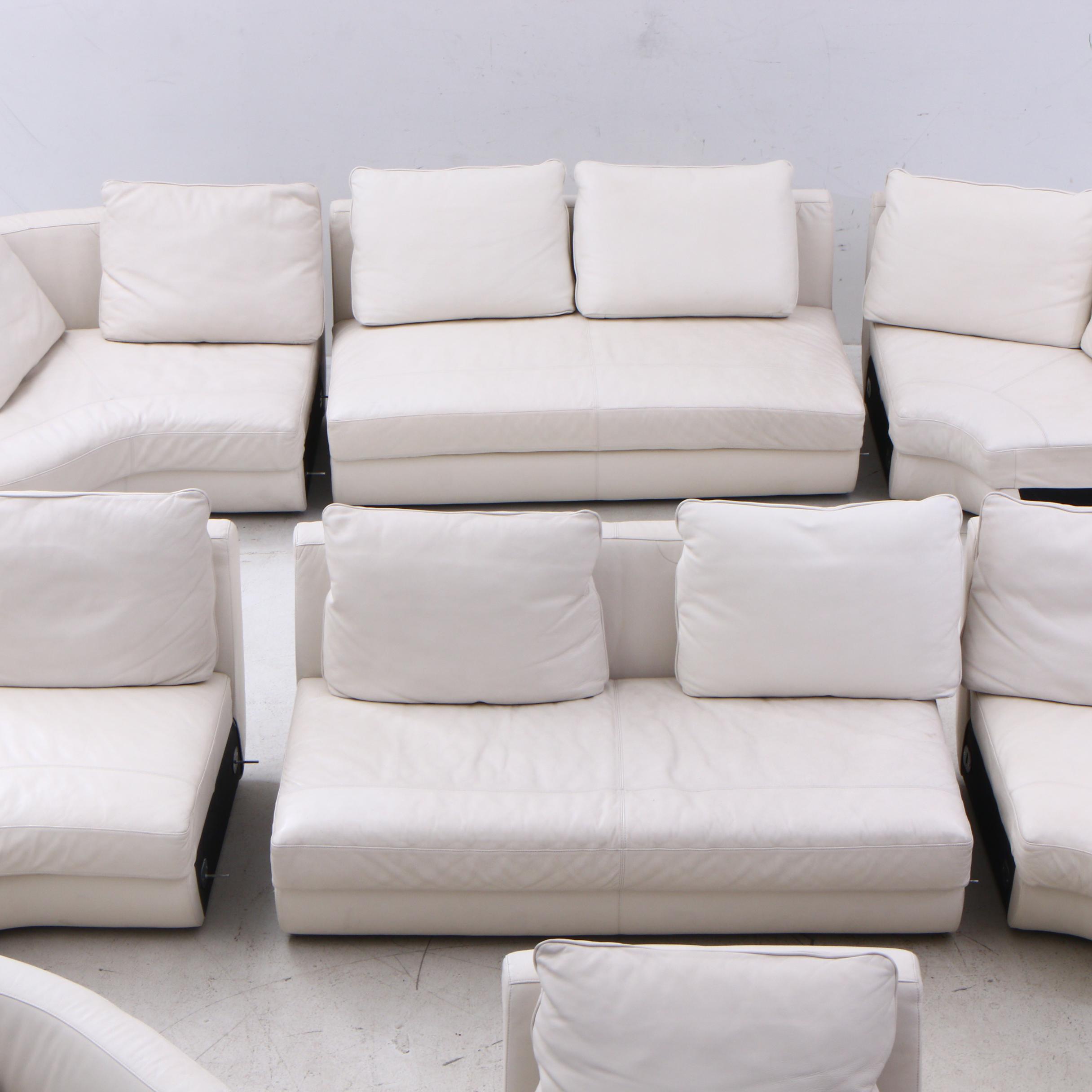 Natuzzi White Leather 9-Piece Sectional Sofa