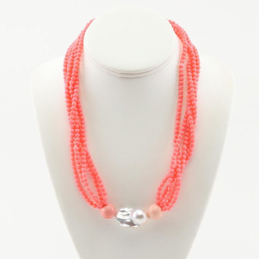 Freshwater Pearl and Coral Necklace