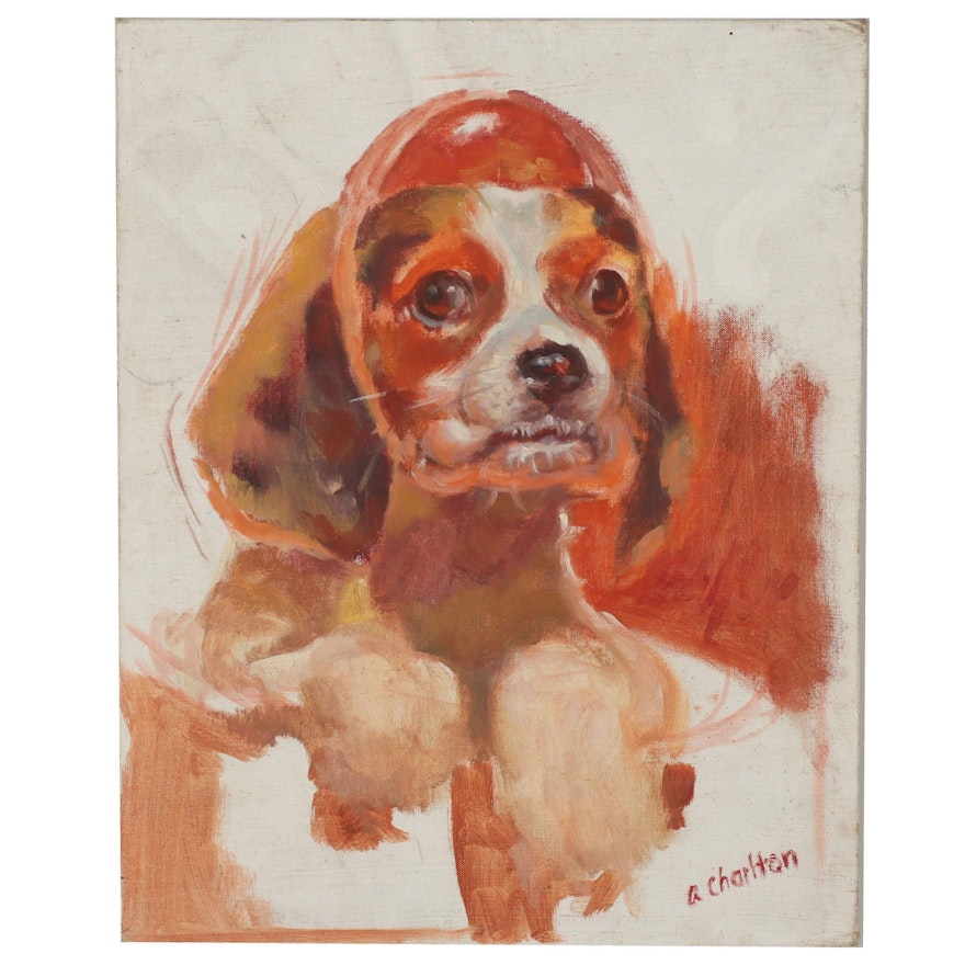 A. Charlton Oil Portrait of Dog