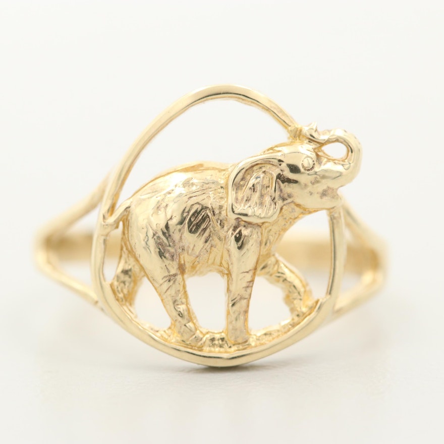 14K Yellow Gold Elephant Ring