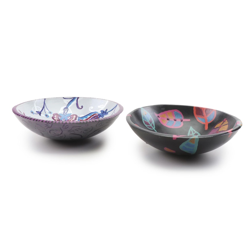Hand-Painted Decorative Wood Serving Bowls
