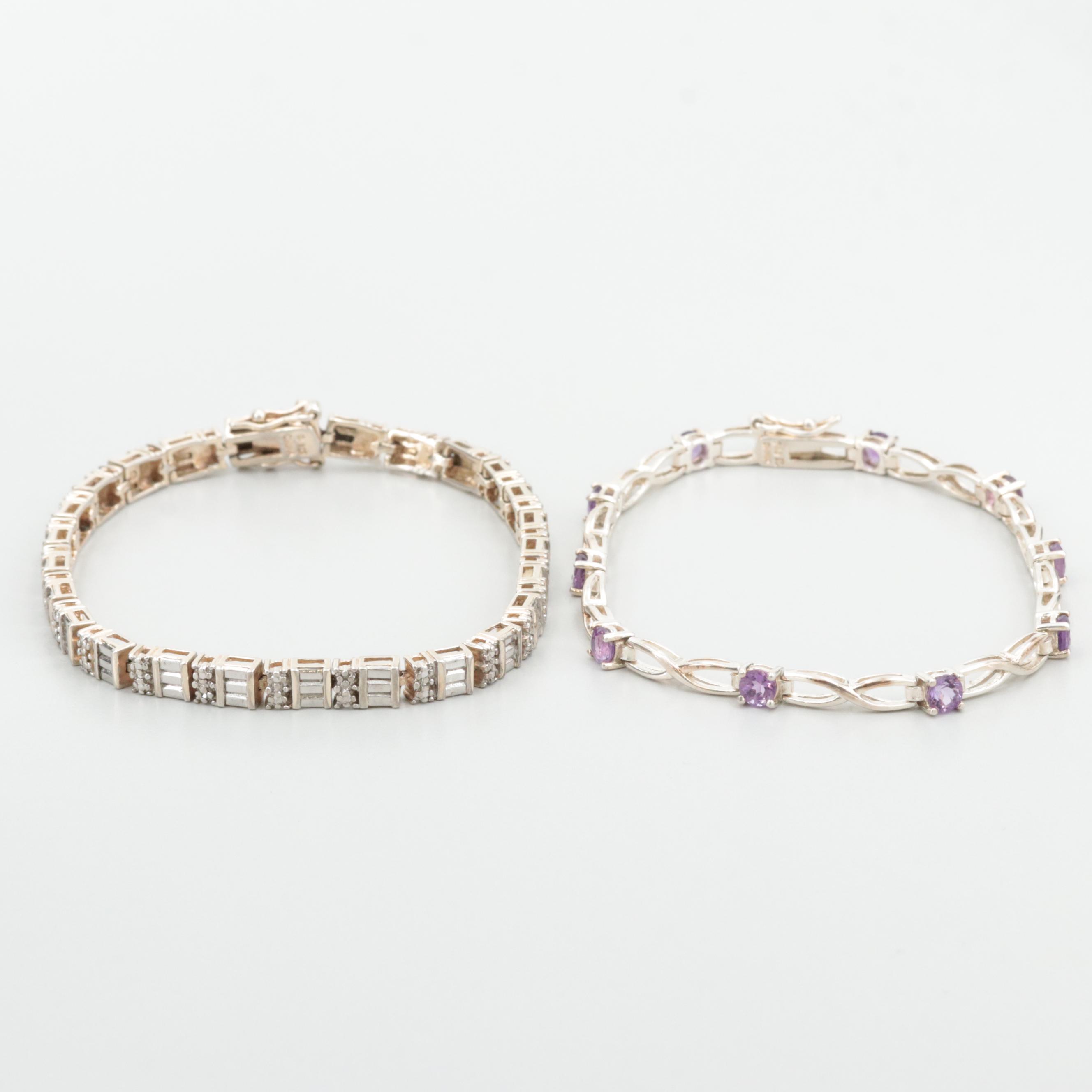 Sterling Silver Bracelet and Figure Eight Amethyst Bracelet