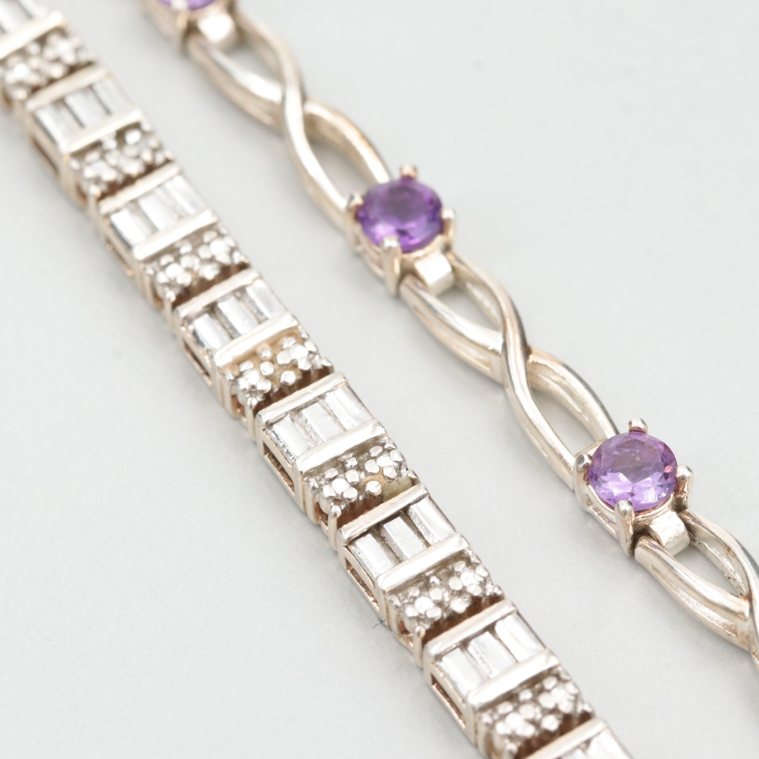 Sterling Silver Bracelet and Figure Eight Amethyst Bracelet