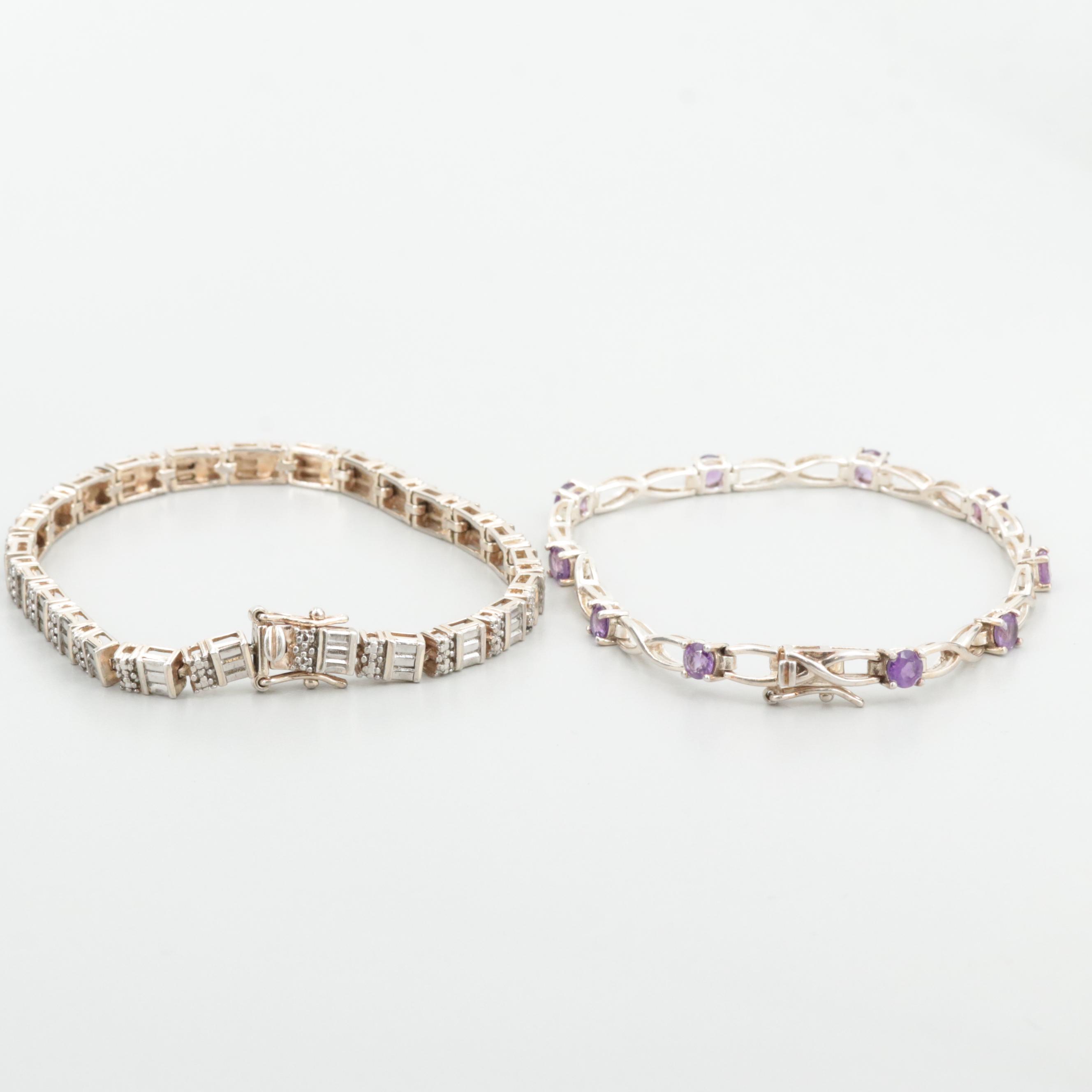 Sterling Silver Bracelet and Figure Eight Amethyst Bracelet