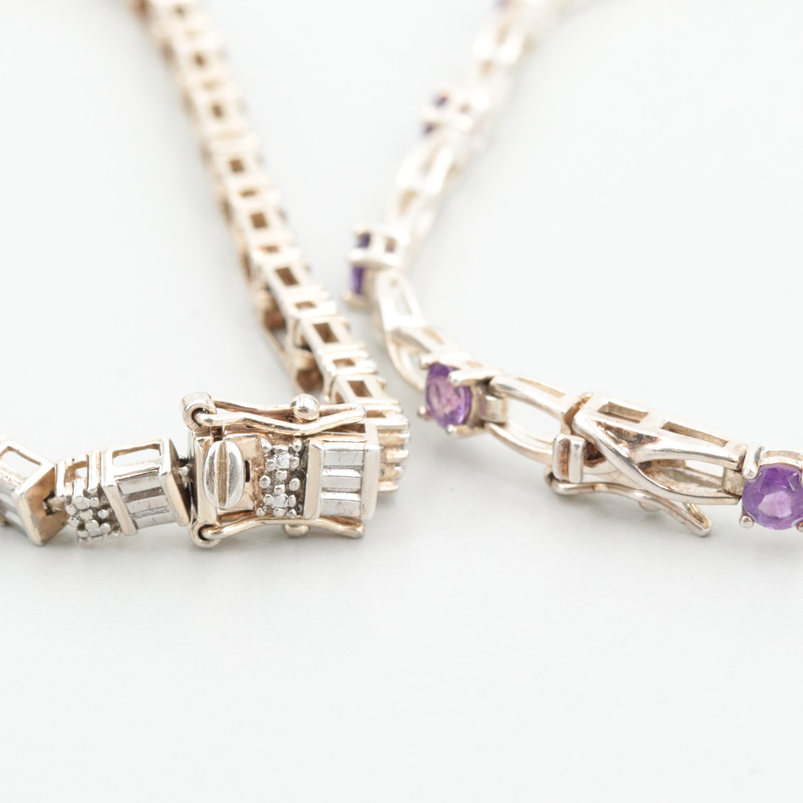 Sterling Silver Bracelet and Figure Eight Amethyst Bracelet