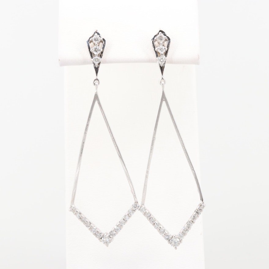14K White Gold 1.00 CTW Diamond Dangle Earrings