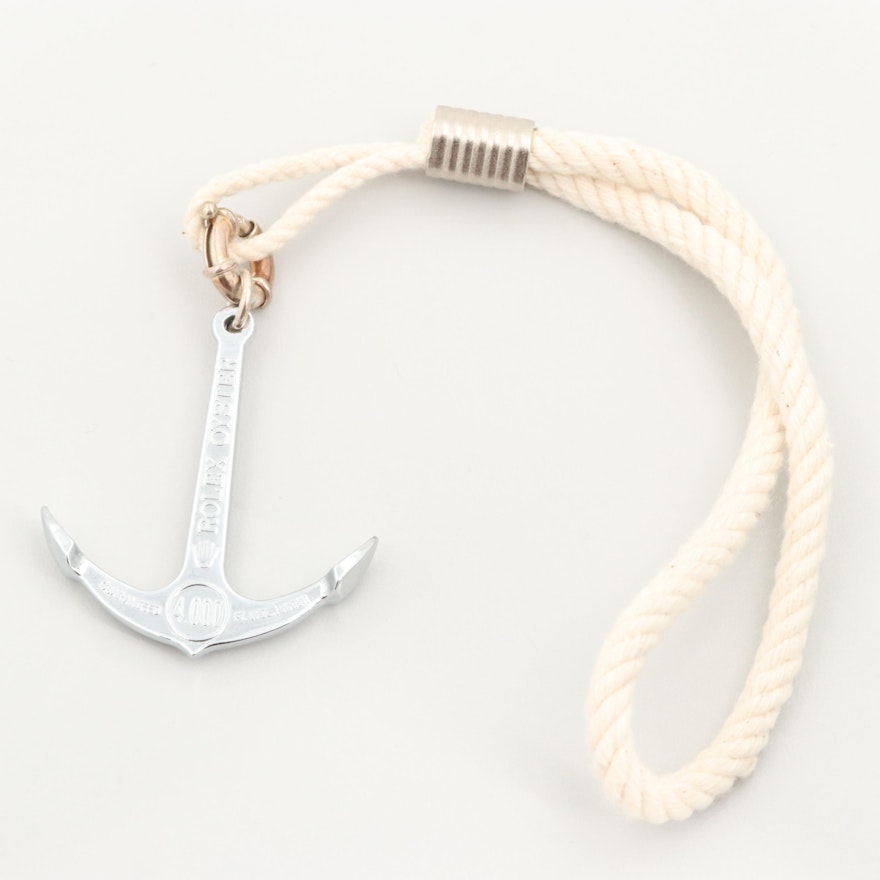 Silver Tone "Rolex Oyster" Anchor Charm on White Rope