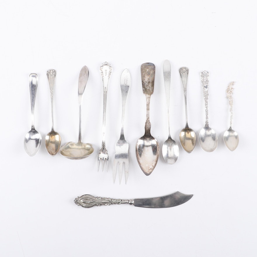 Mixed Flatware of Sterling Silver, Silver Plate and Coin Silver