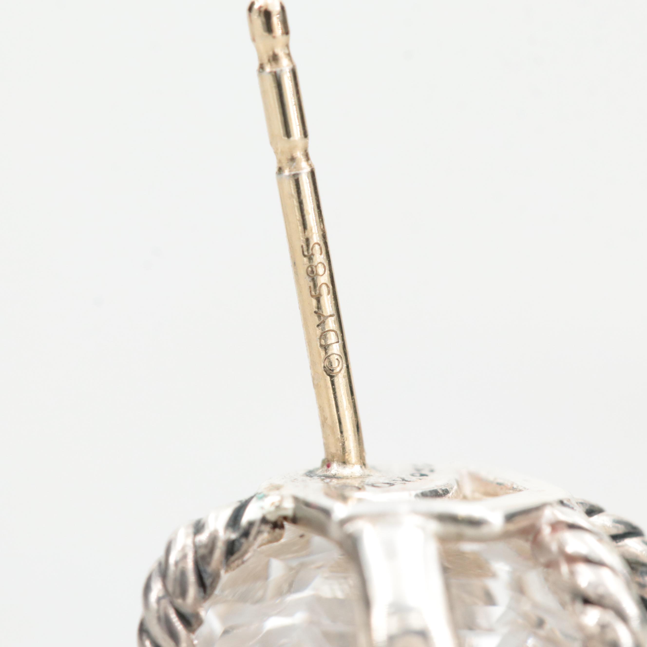 David Yurman Sterling Silver Quartz and Diamond Cable Wrap Stud Earrings