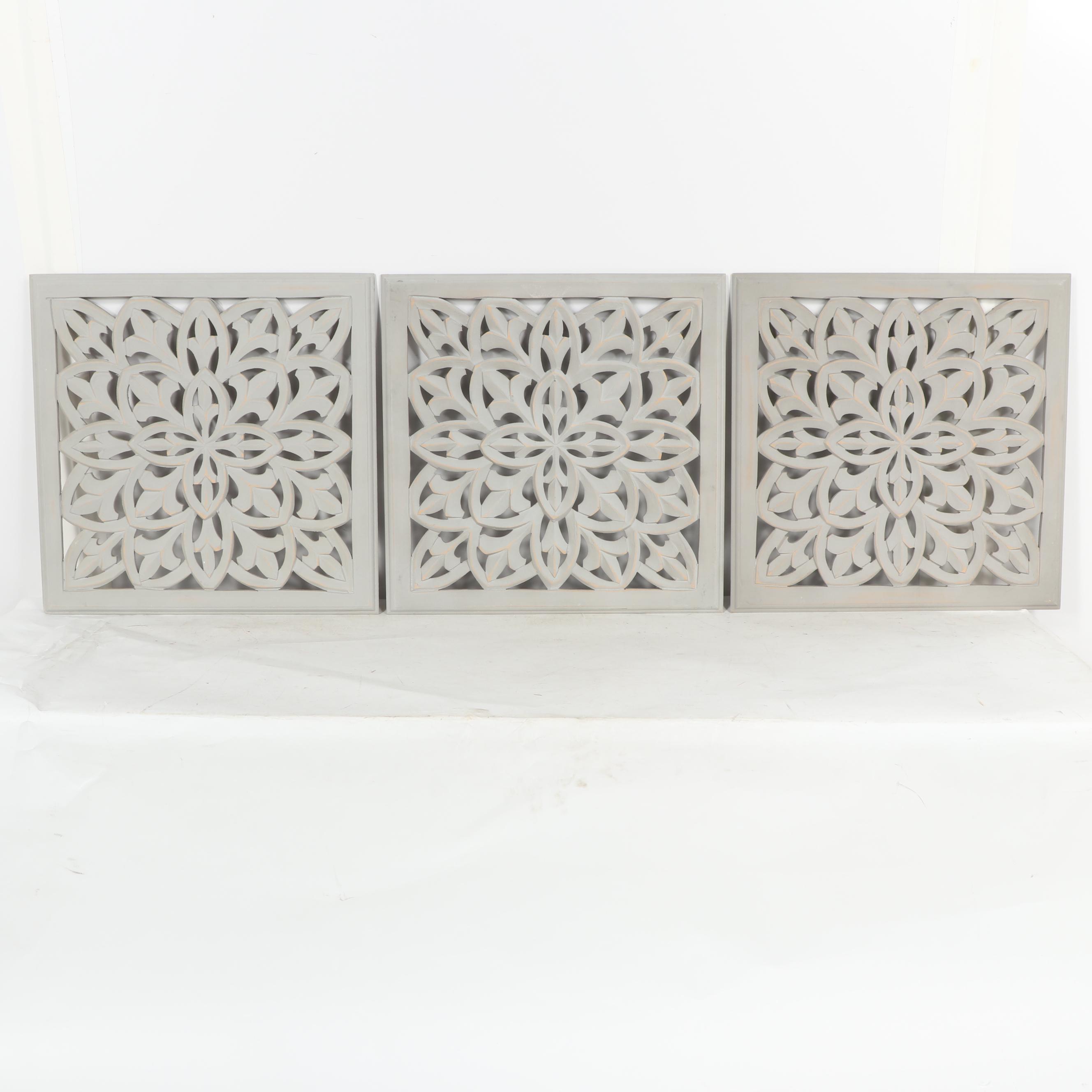 Carved Wood Plaques with Wreath Decor