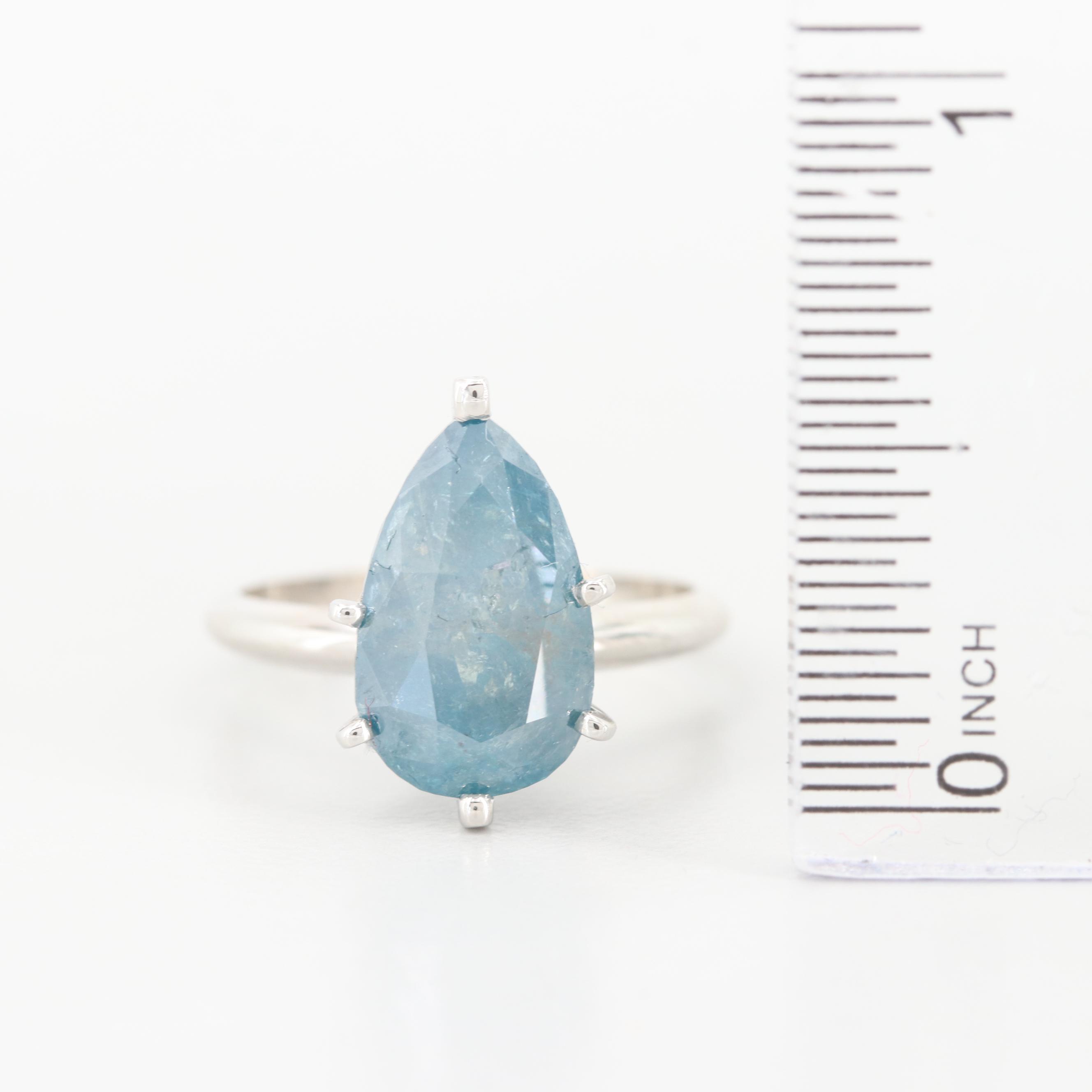 Platinum 4.10 CT Blue Diamond Solitaire Ring