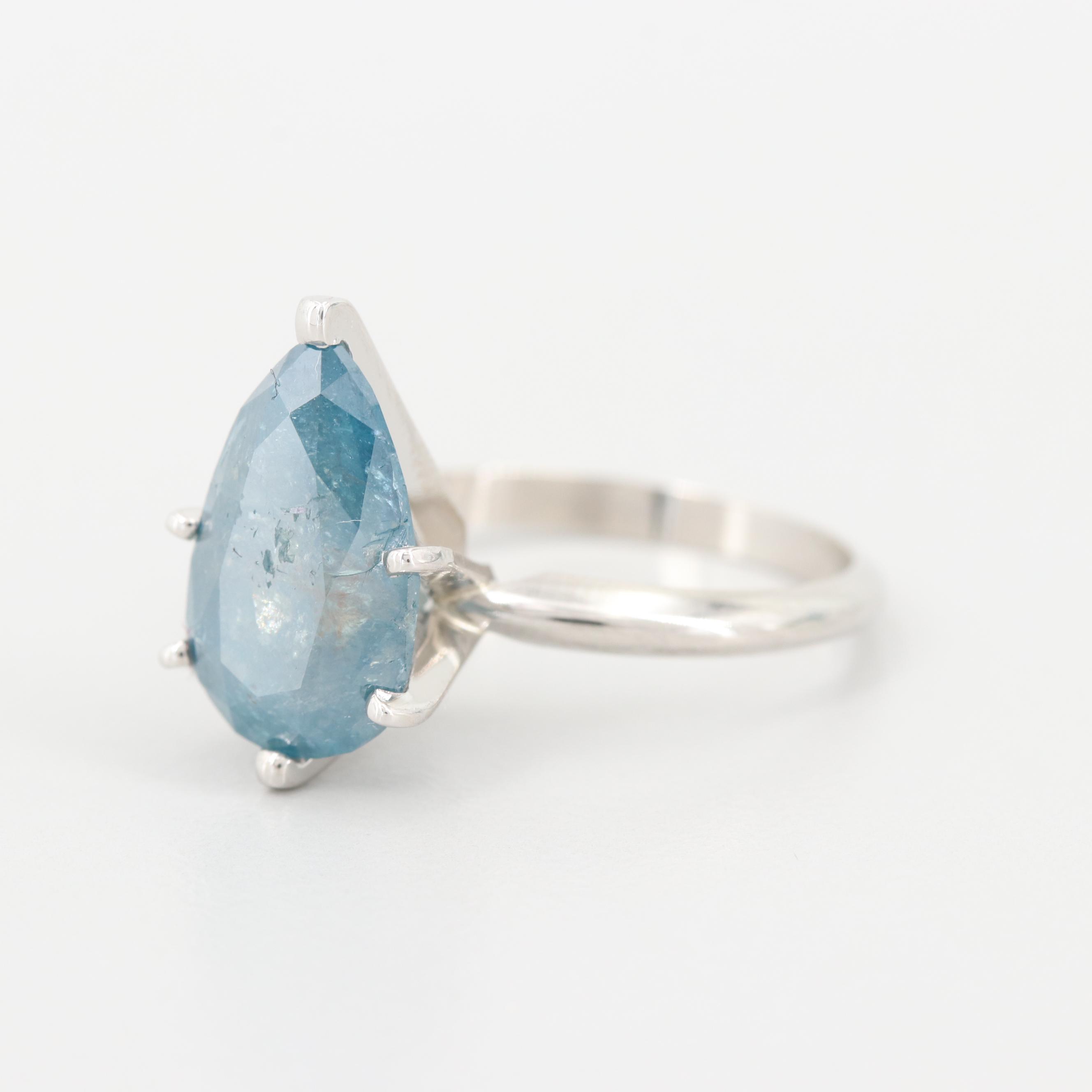 Platinum 4.10 CT Blue Diamond Solitaire Ring
