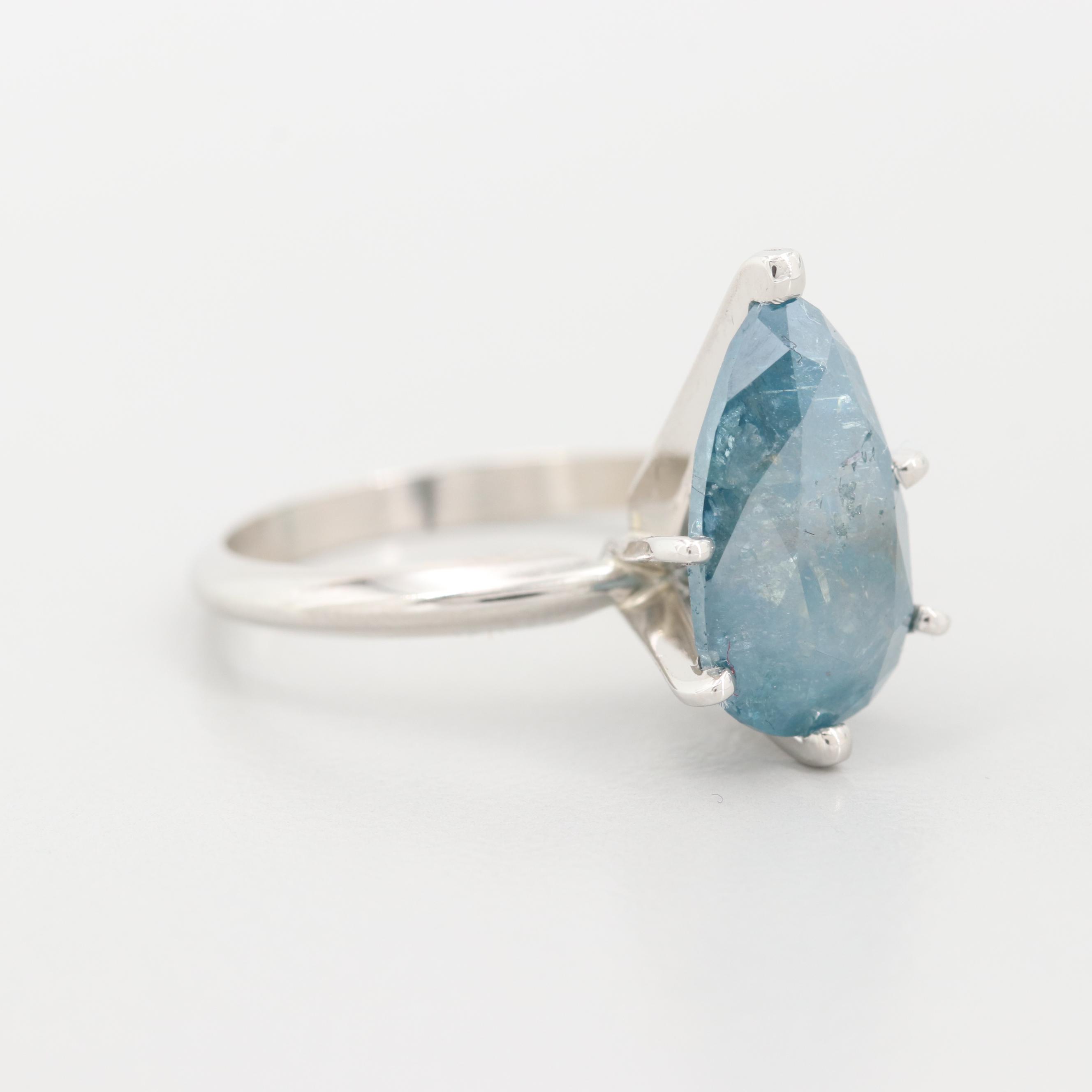Platinum 4.10 CT Blue Diamond Solitaire Ring