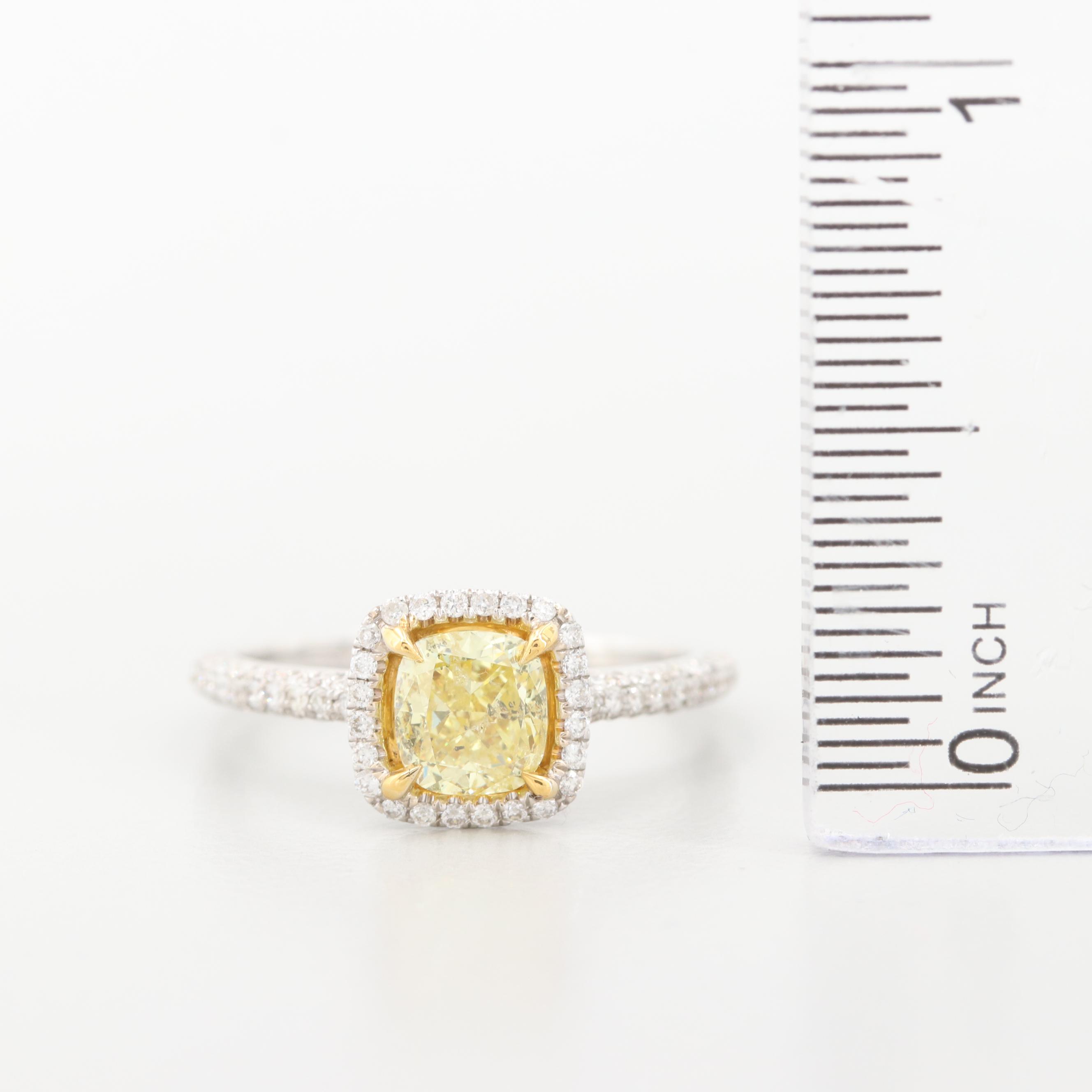 18K White Gold 1.45 CTW Fancy Intense Yellow Diamond Ring with GIA Report