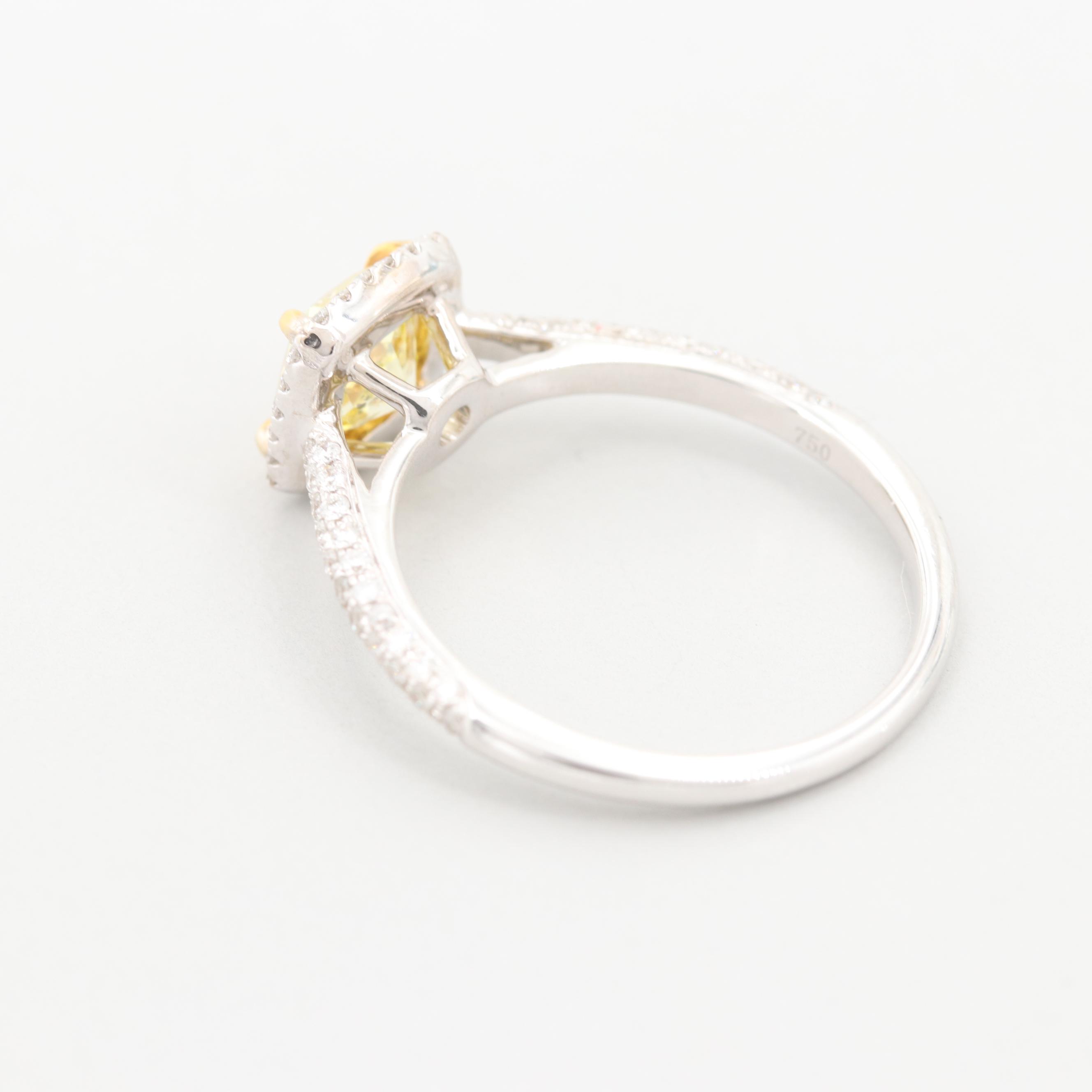 18K White Gold 1.45 CTW Fancy Intense Yellow Diamond Ring with GIA Report