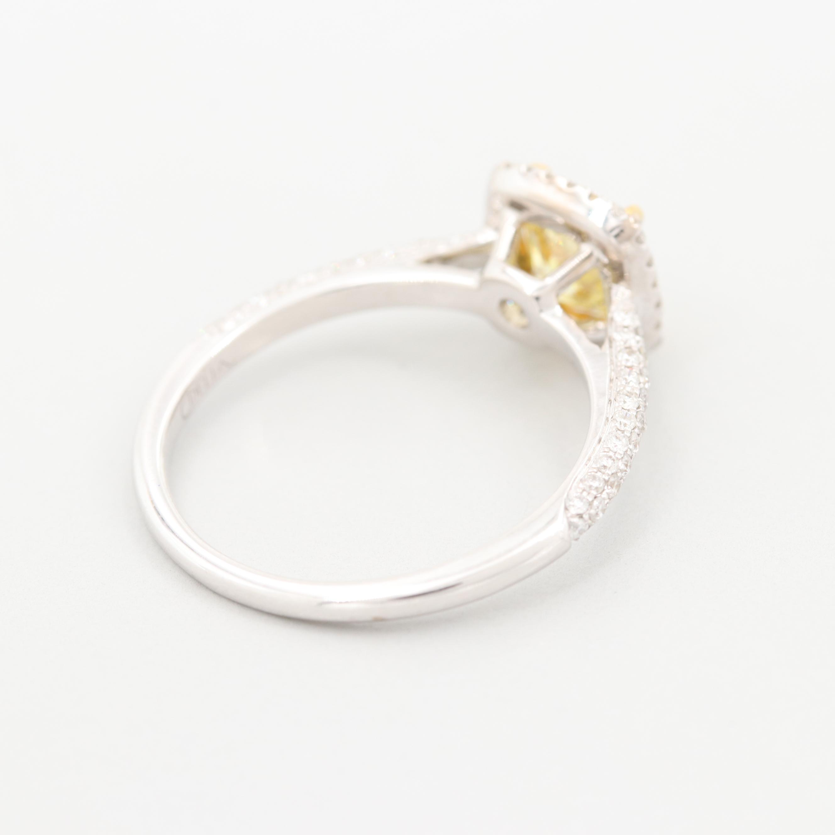 18K White Gold 1.45 CTW Fancy Intense Yellow Diamond Ring with GIA Report