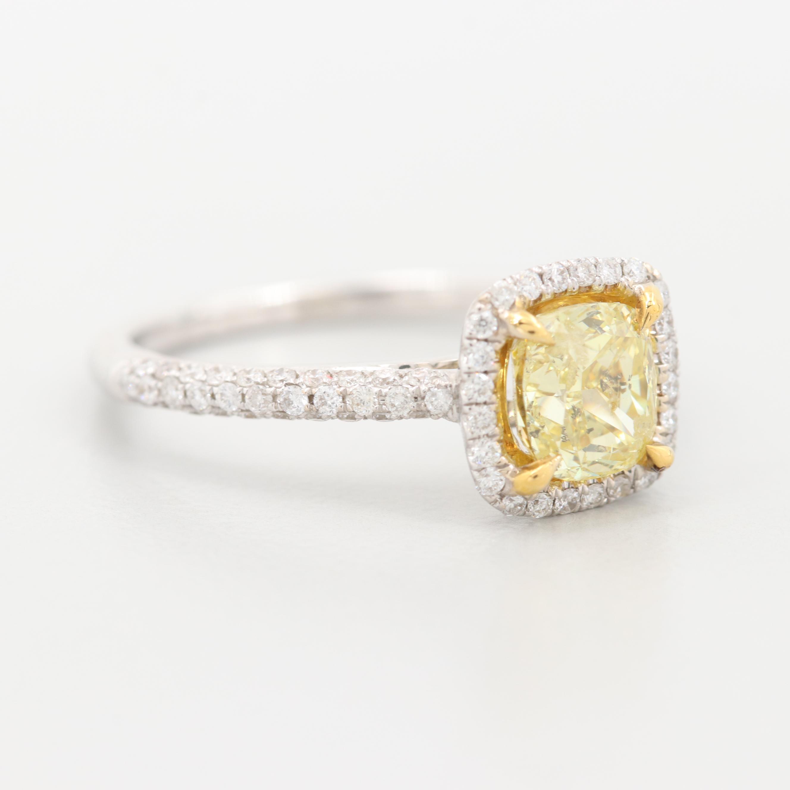 18K White Gold 1.45 CTW Fancy Intense Yellow Diamond Ring with GIA Report