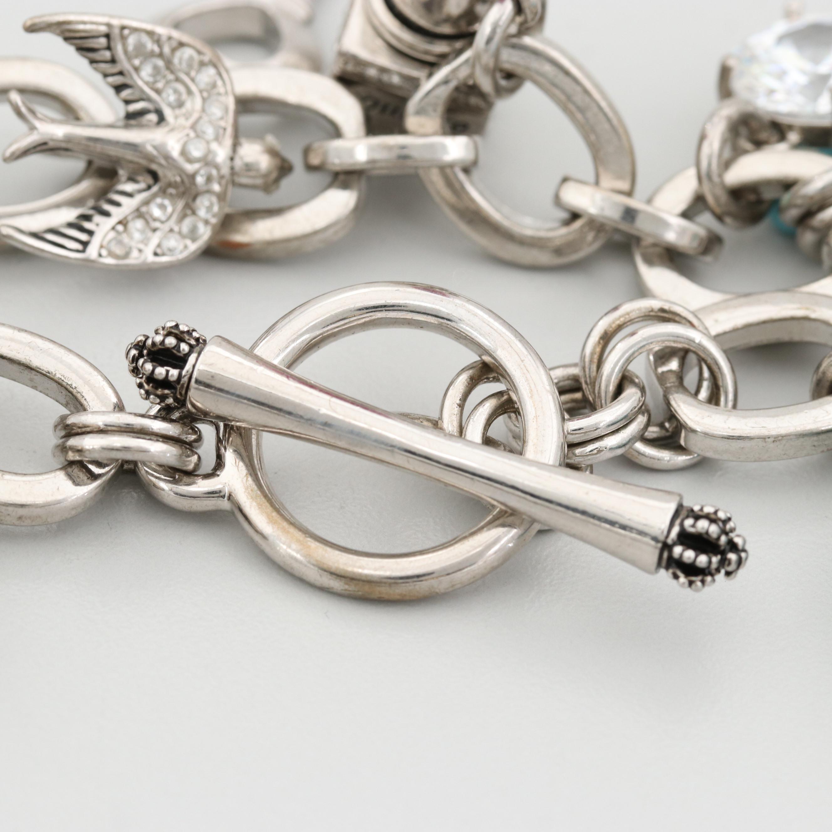 Juicy Couture Silver Tone Imitation Pearl and Cubic Zirconia Charm Bracelet