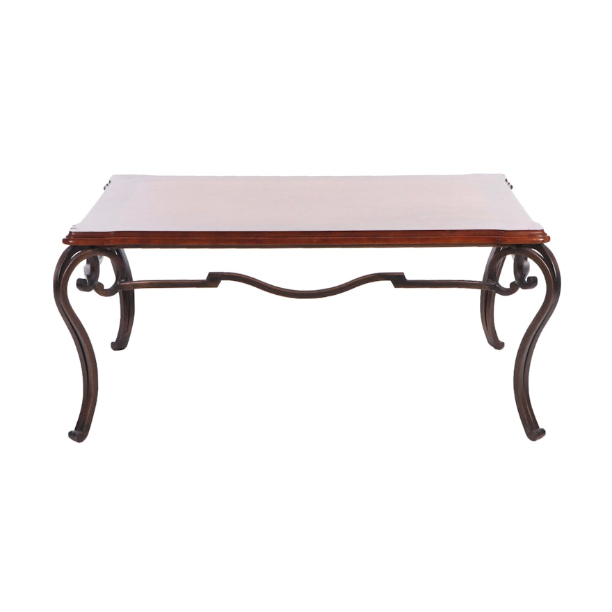 French Country Style Painted Wood and Iron Coffee Table, Contemporary