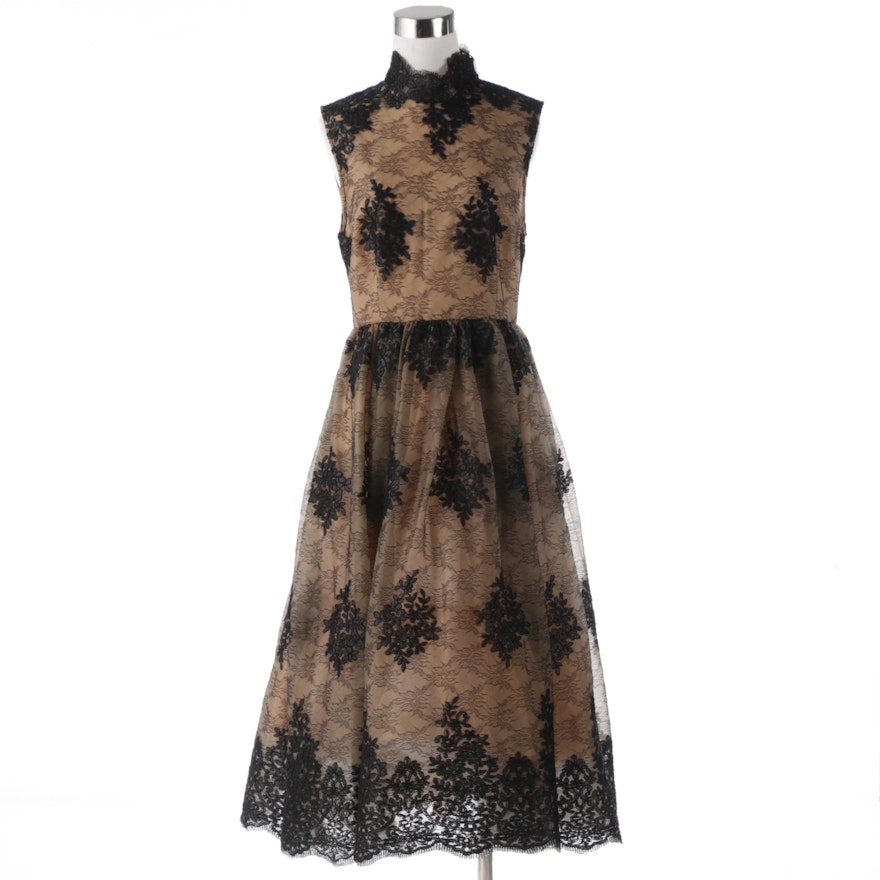 Tracy Reese Black Label Lace Overlay Sleeveless Evening Dress