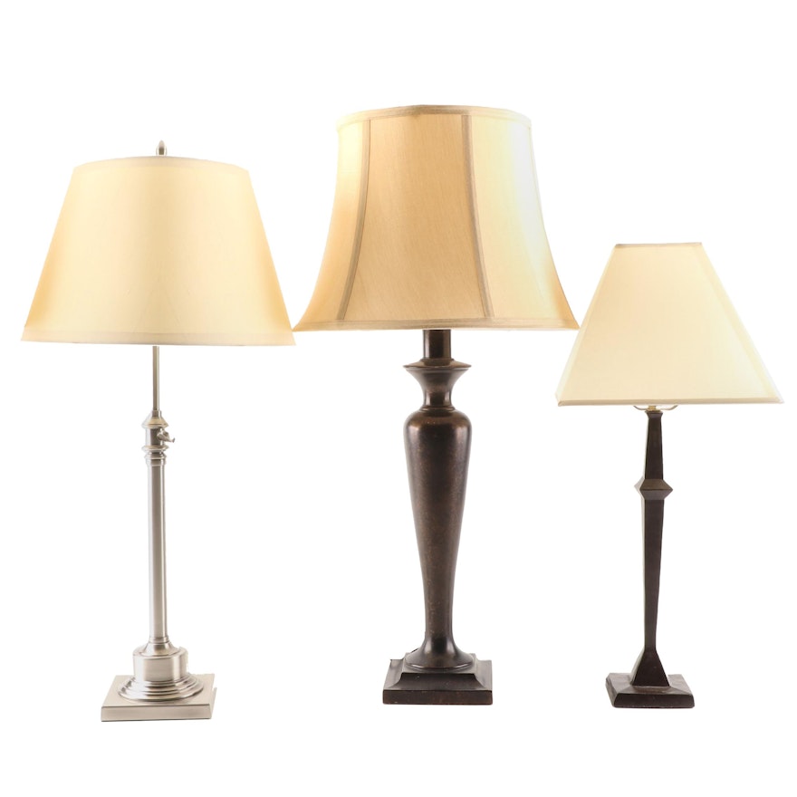 Contemporary Metal Table Lamp Grouping Featuring Restoration Hardward