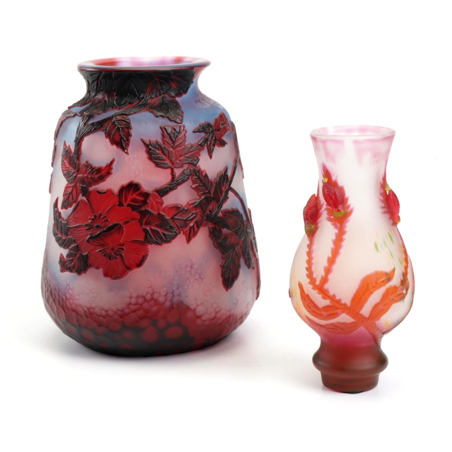 Reproduction Gallé Cameo Glass Vases