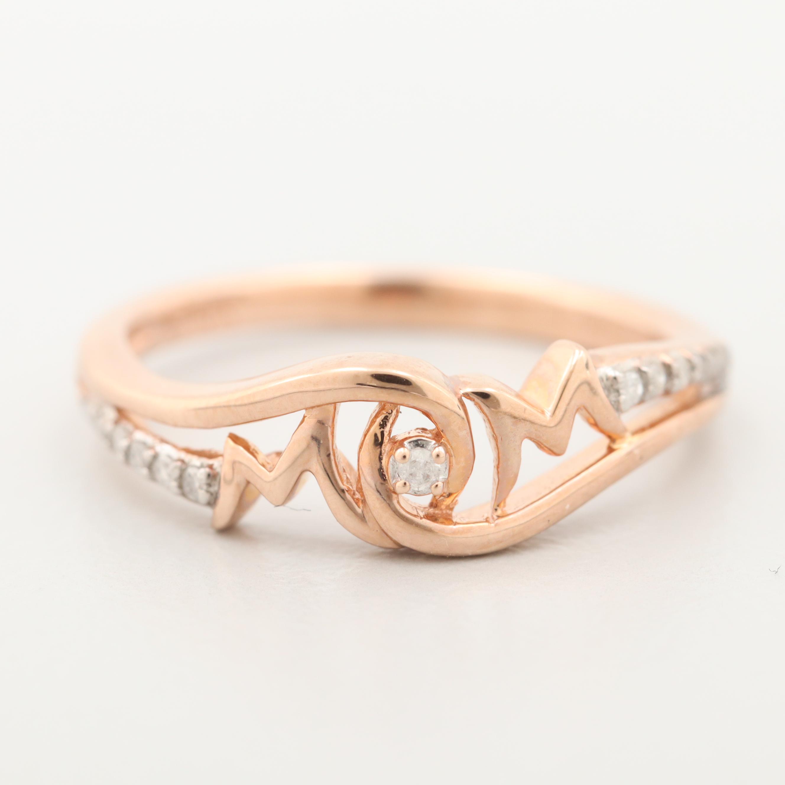 10K Rose Gold Diamond "Mom" Ring