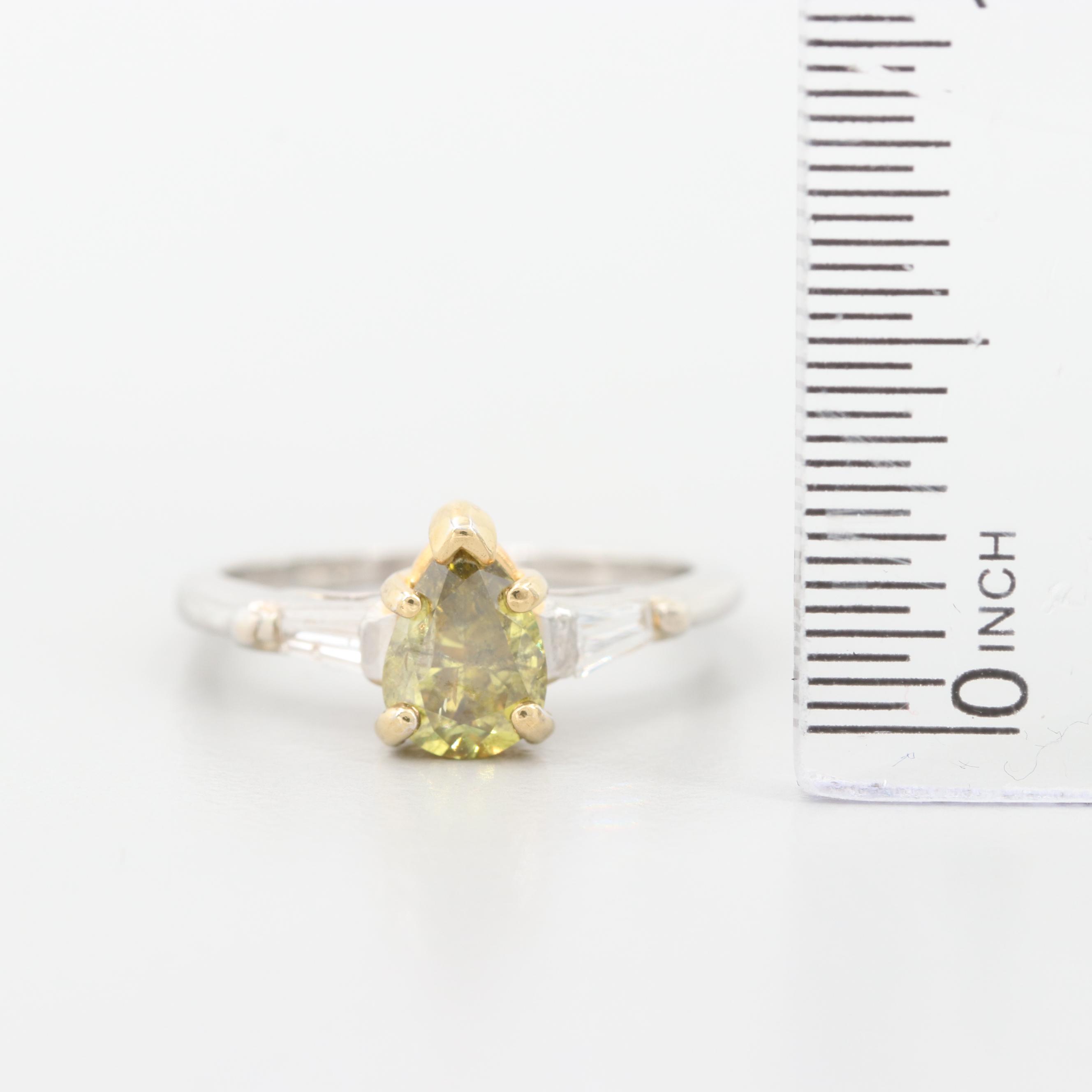 Platinum 1.16 CTW Fancy Deep Grayish Green Yellow Diamond Ring with GIA Report