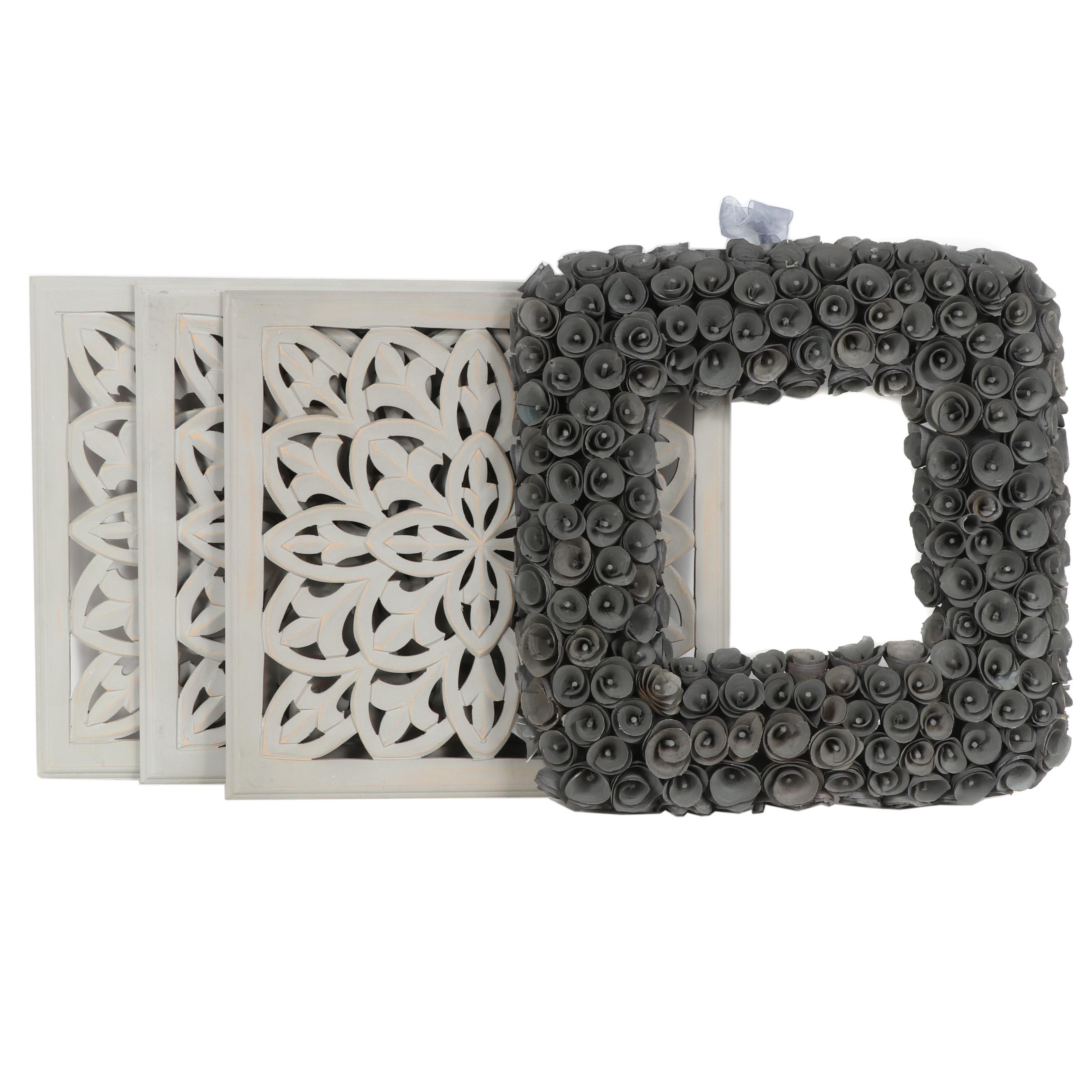Carved Wood Plaques with Wreath Decor