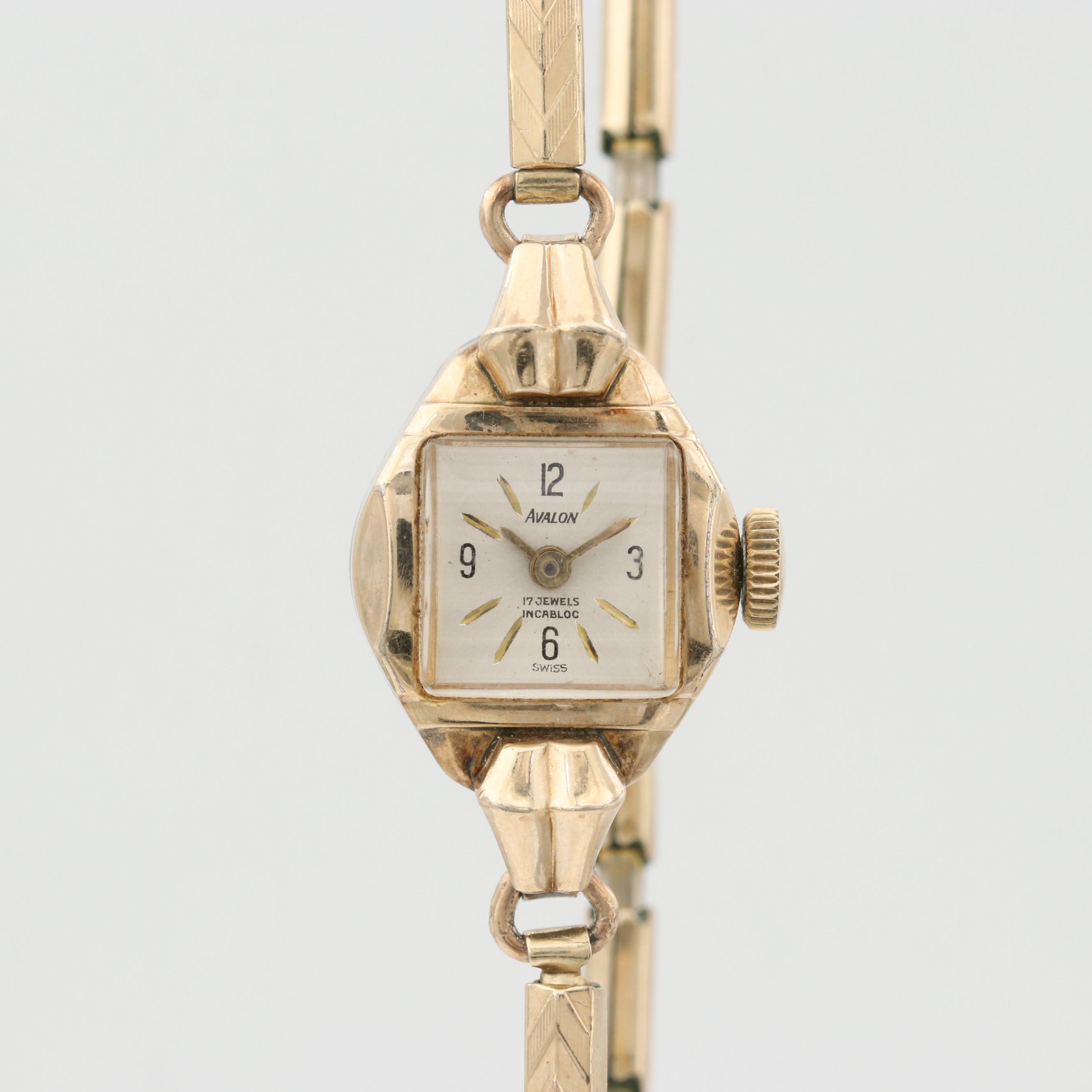 Vintage Avalon Gold Tone Stem Wind Watch