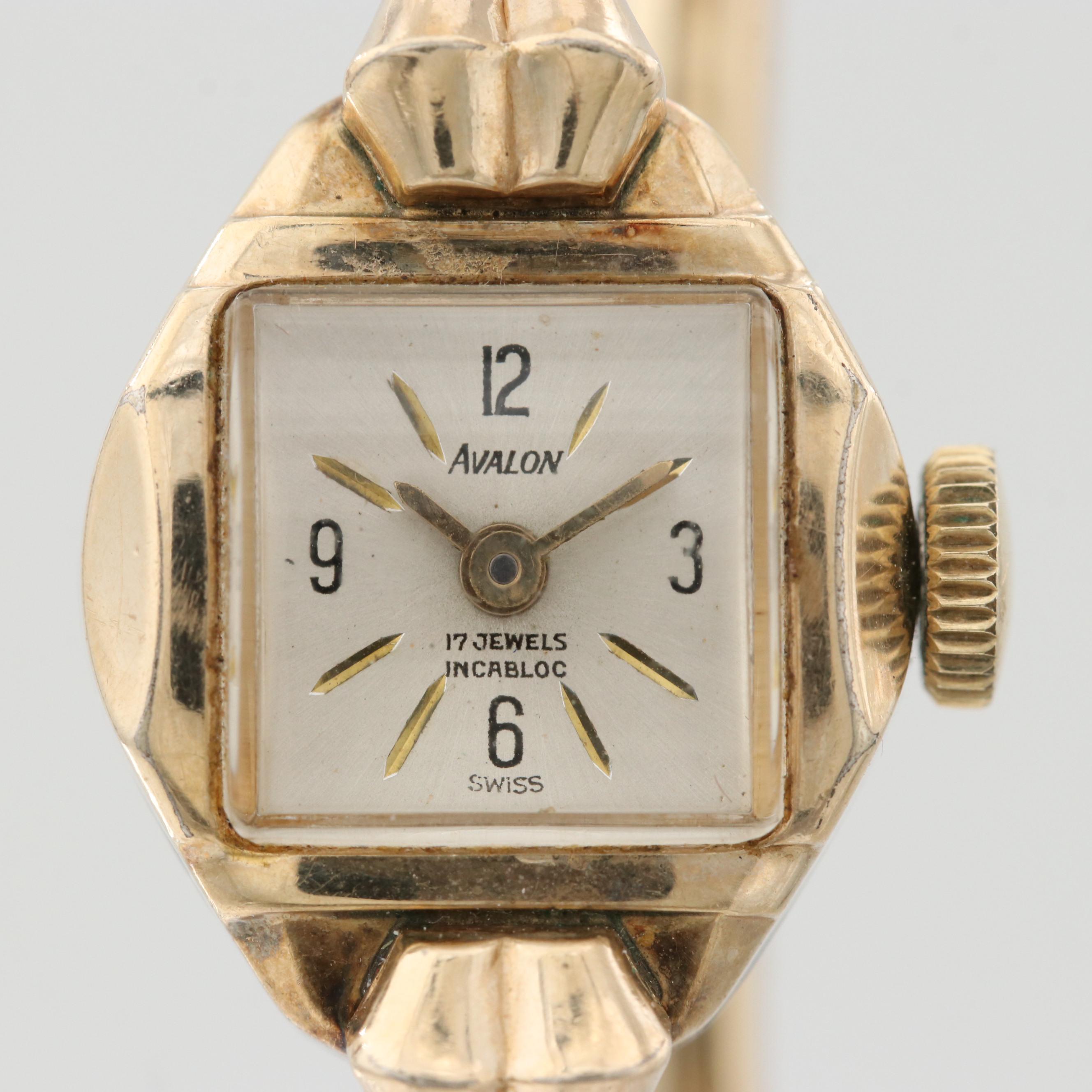 Vintage Avalon Gold Tone Stem Wind Watch