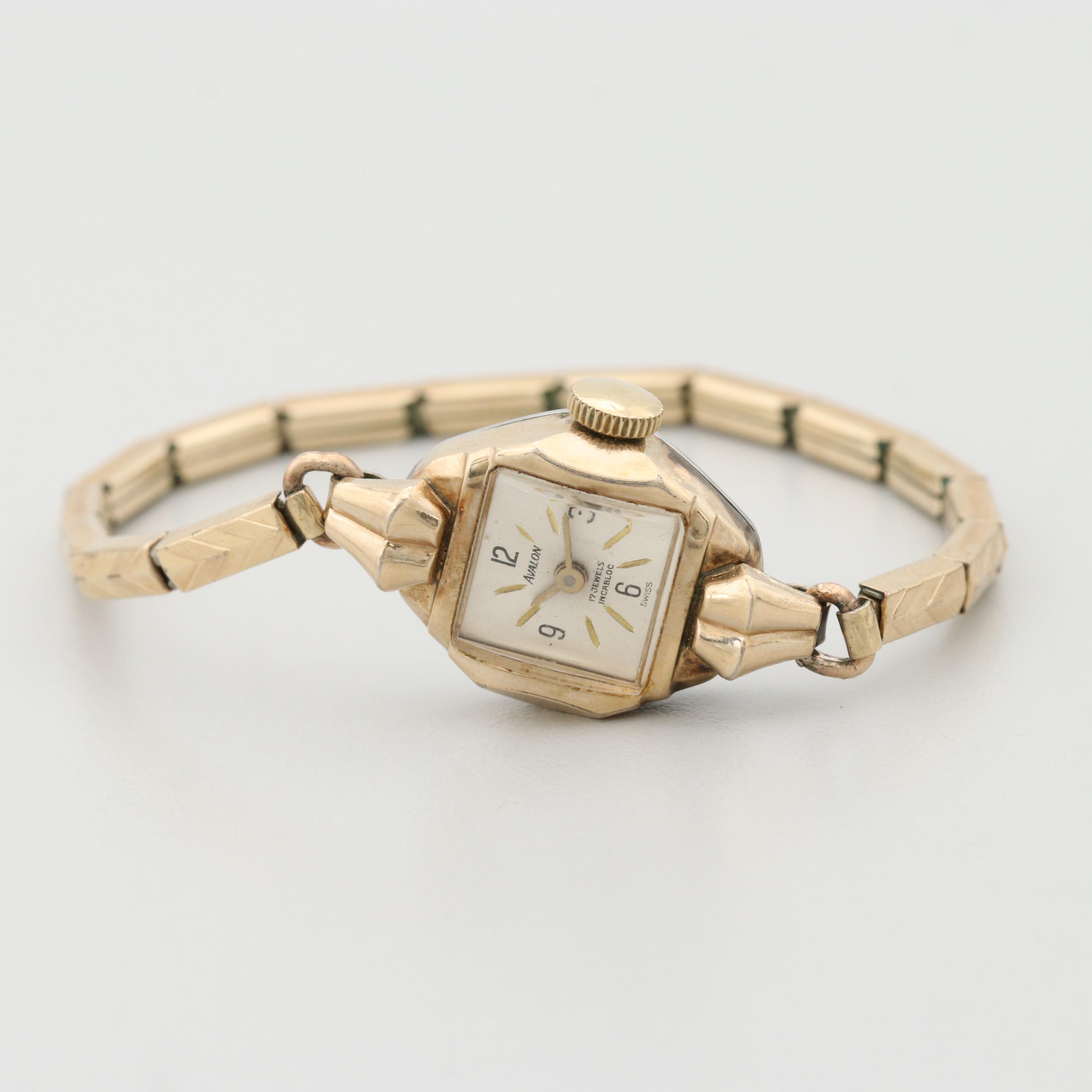 Vintage Avalon Gold Tone Stem Wind Watch