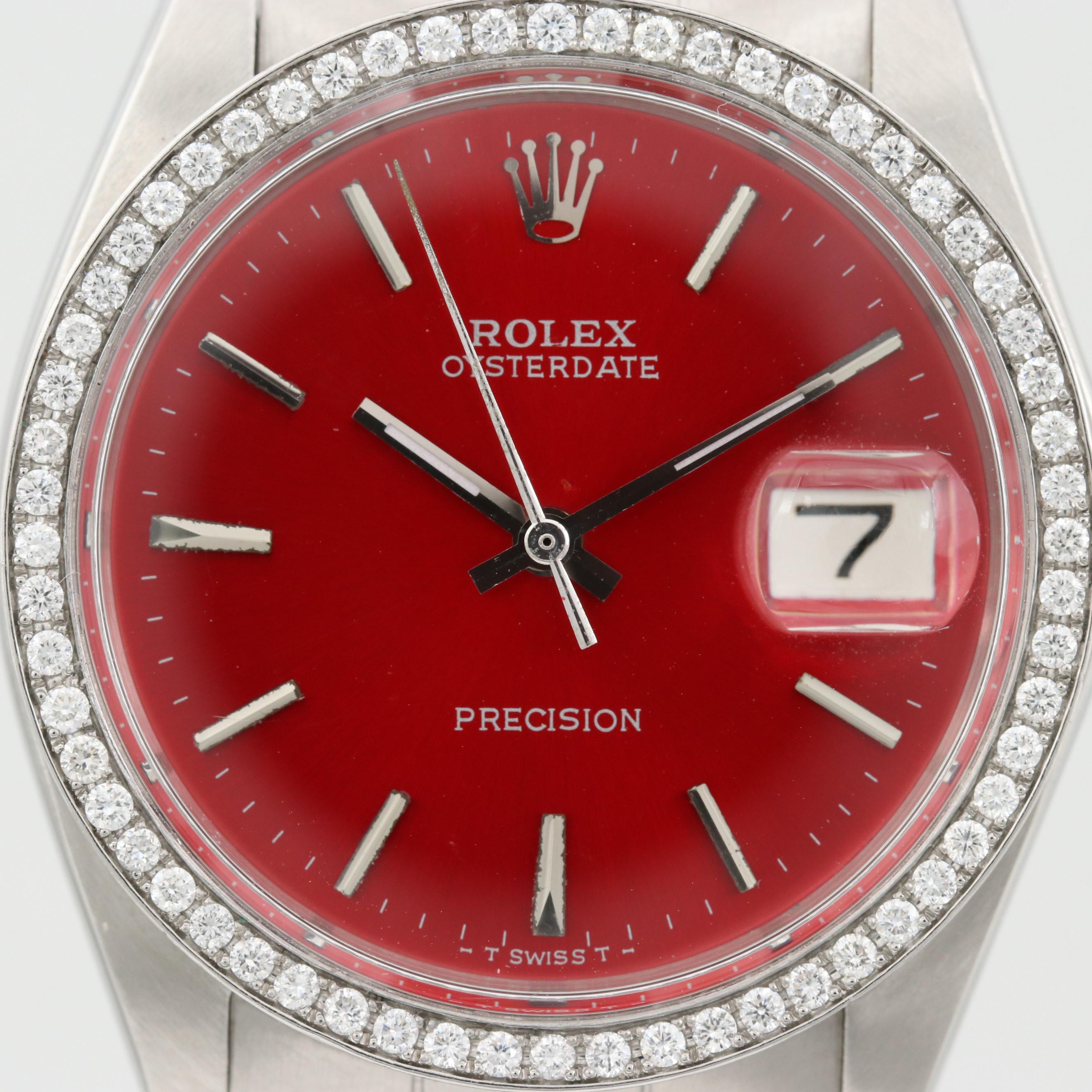 Vintage Rolex Oysterdate Stem Wind Watch With Diamond Dial and Bezel