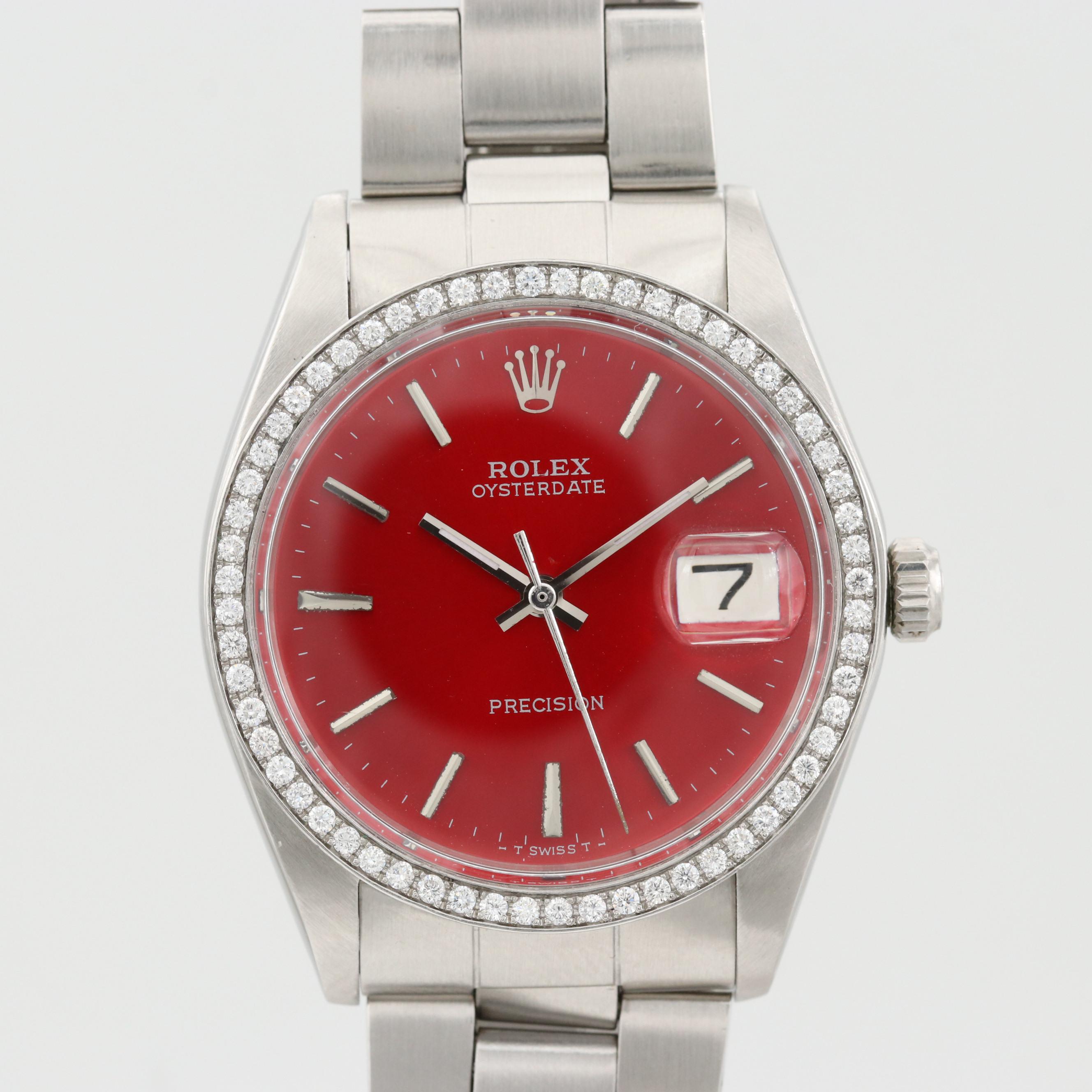 Vintage Rolex Oysterdate Stem Wind Watch With Diamond Dial and Bezel