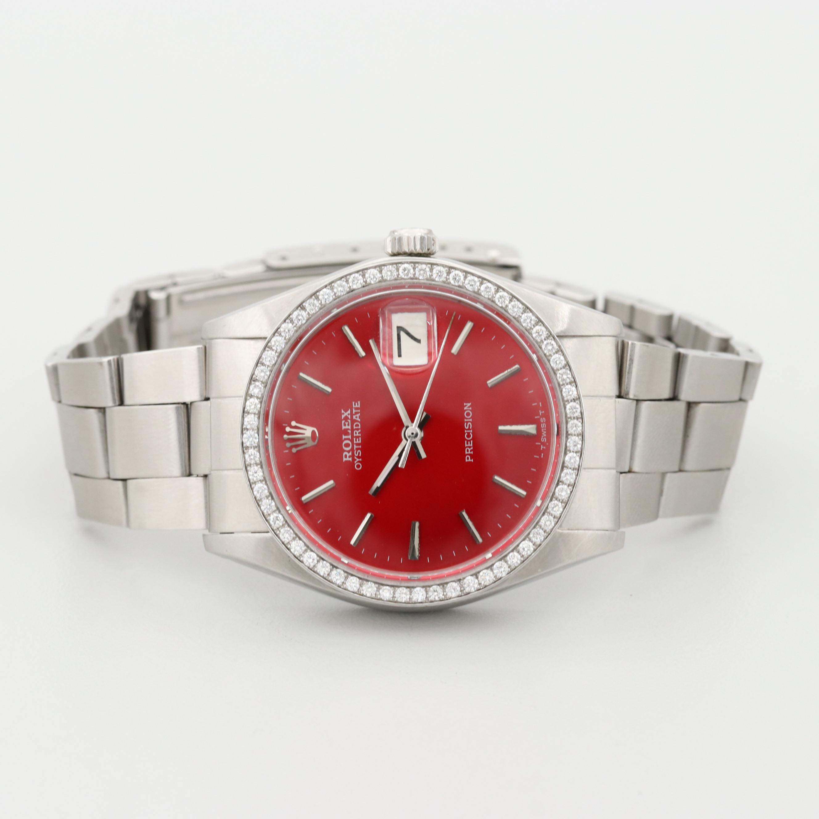 Vintage Rolex Oysterdate Stem Wind Watch With Diamond Dial and Bezel