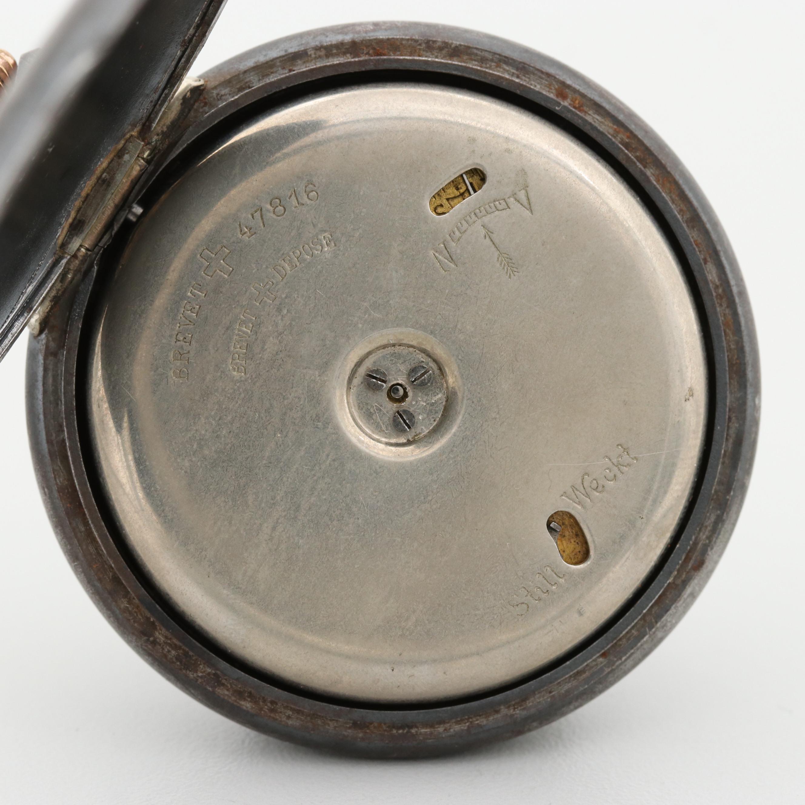 Antique Eterna Gunmetal Alarm Open Face Pocket Watch