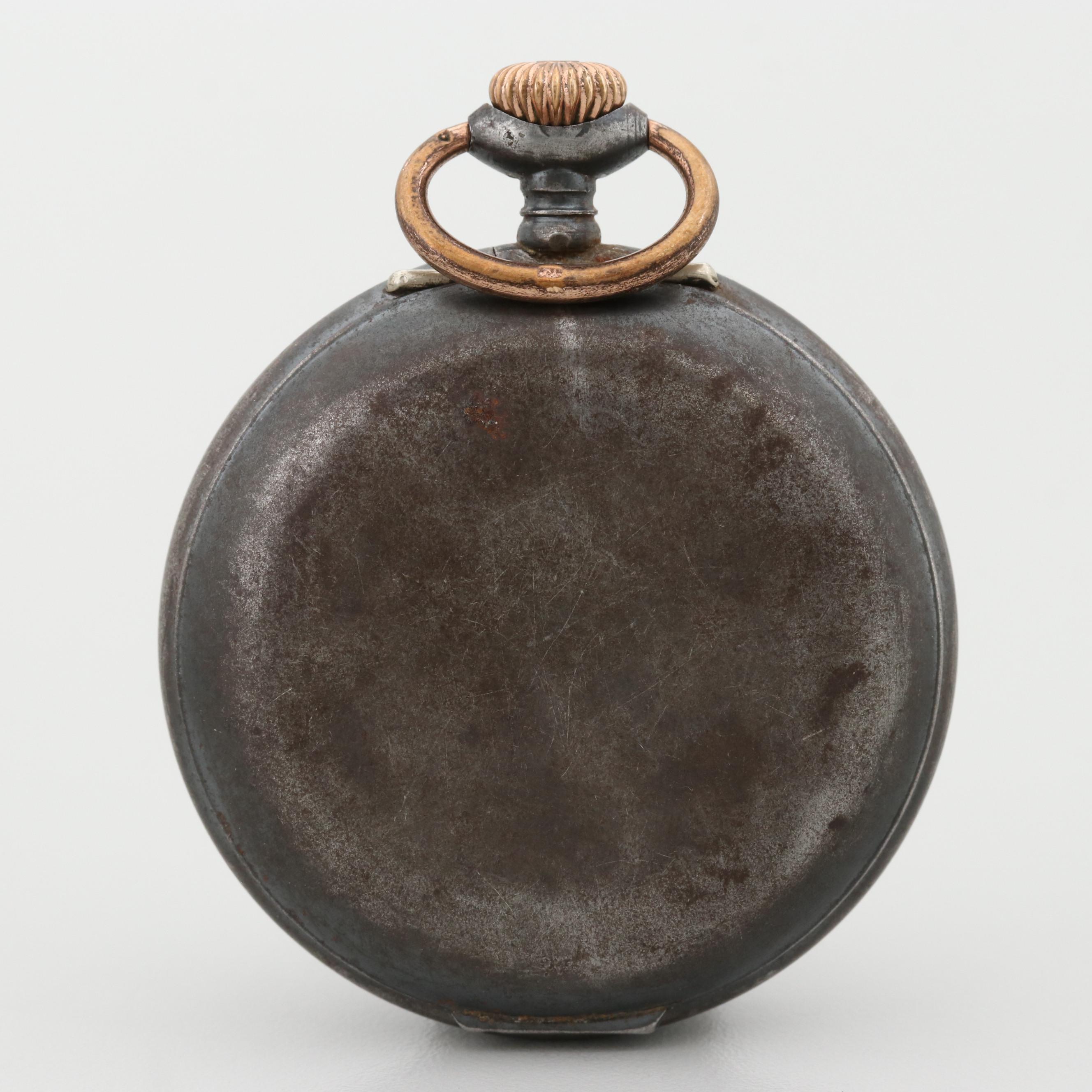 Antique Eterna Gunmetal Alarm Open Face Pocket Watch