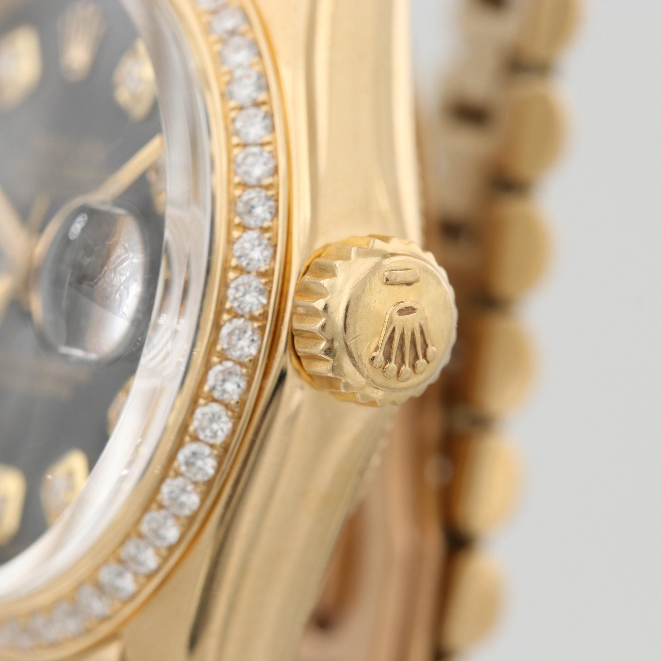 Vintage Rolex Datejust 18K Yellow Gold Watch With Diamond Dial and Bezel