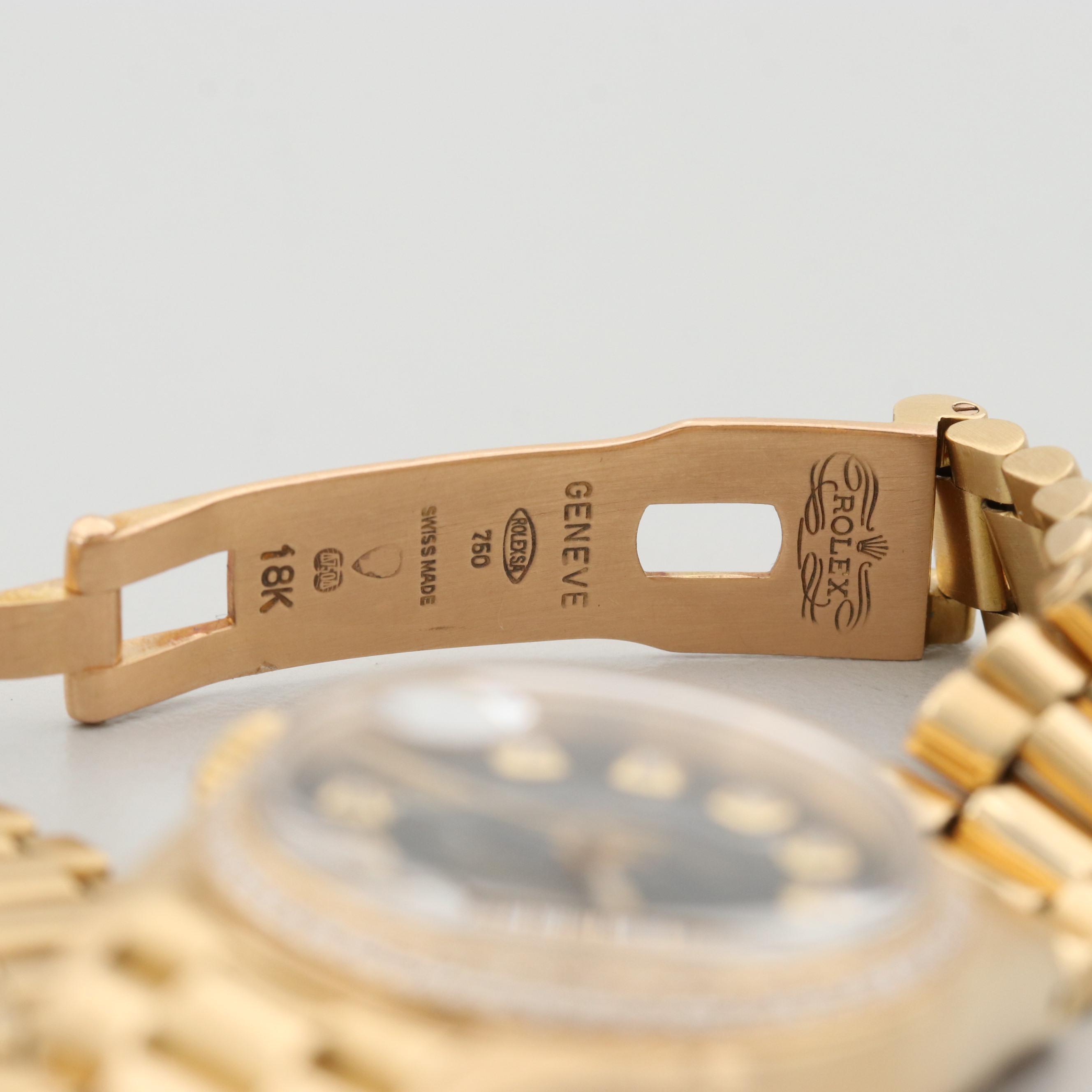 Vintage Rolex Datejust 18K Yellow Gold Watch With Diamond Dial and Bezel