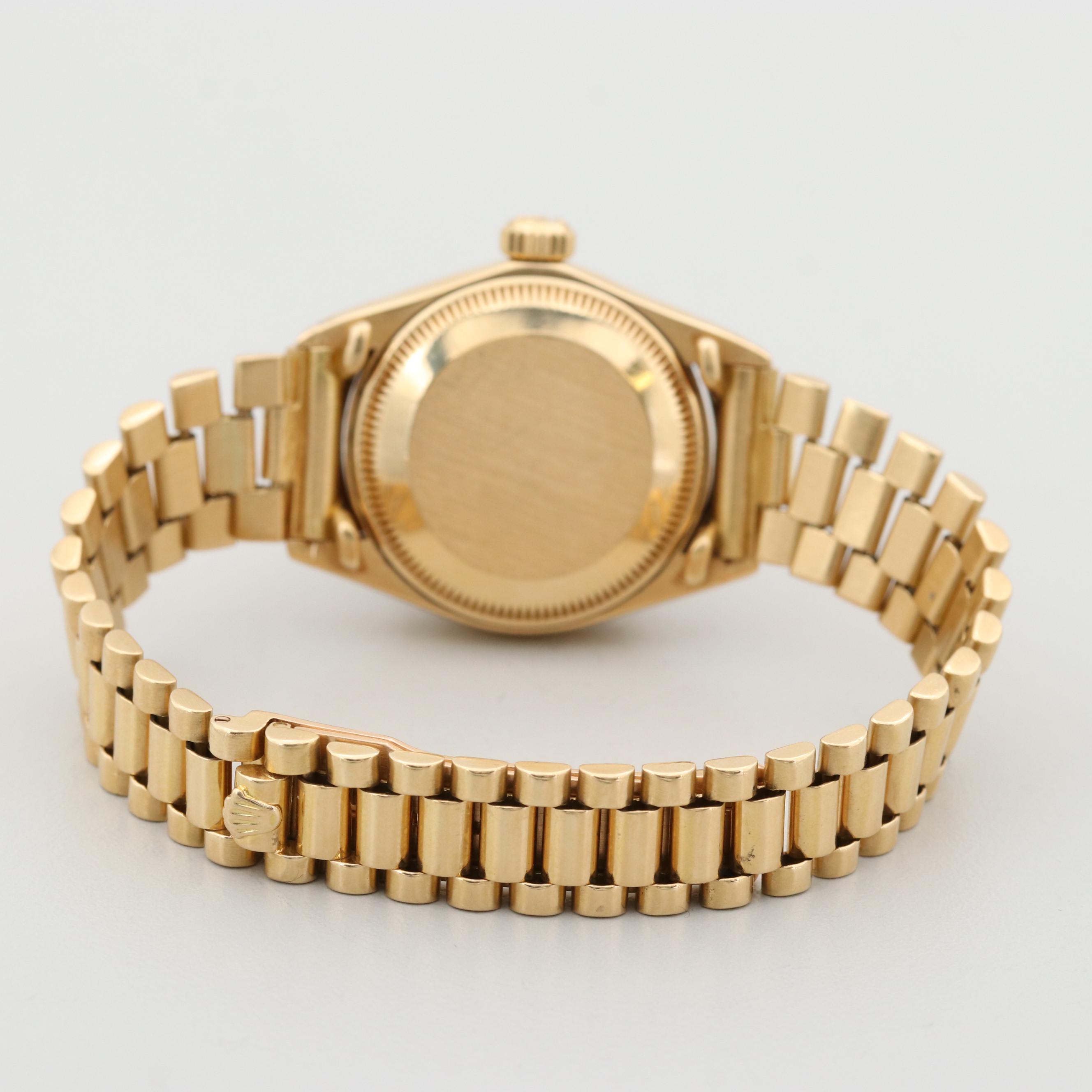 Vintage Rolex Datejust 18K Yellow Gold Watch With Diamond Dial and Bezel
