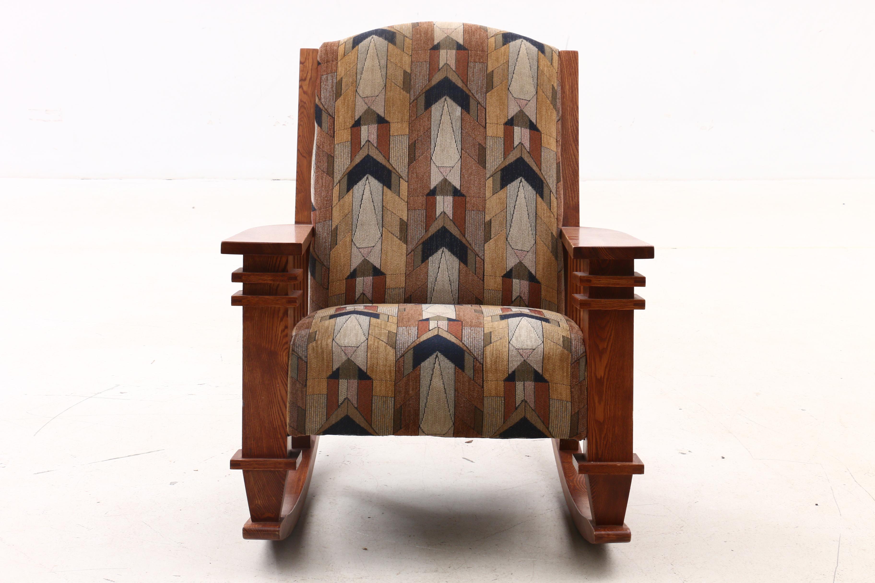 Mission Style Oak Upholstered Rocking Chair