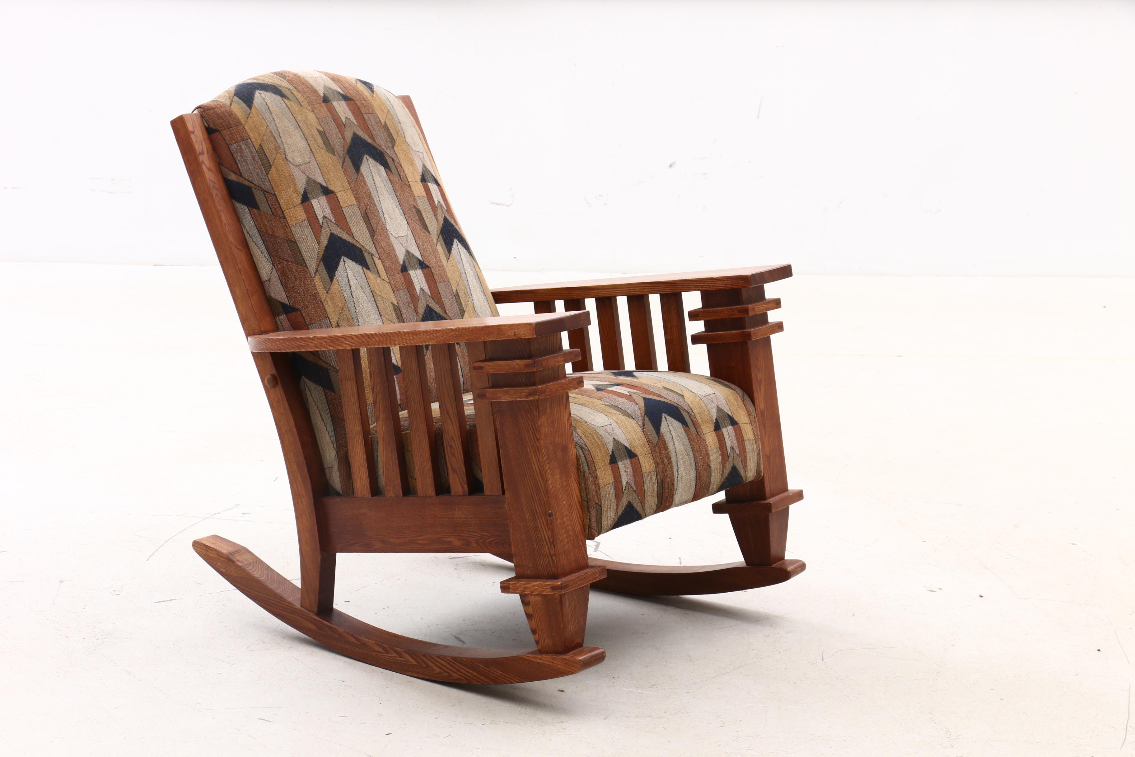Mission Style Oak Upholstered Rocking Chair
