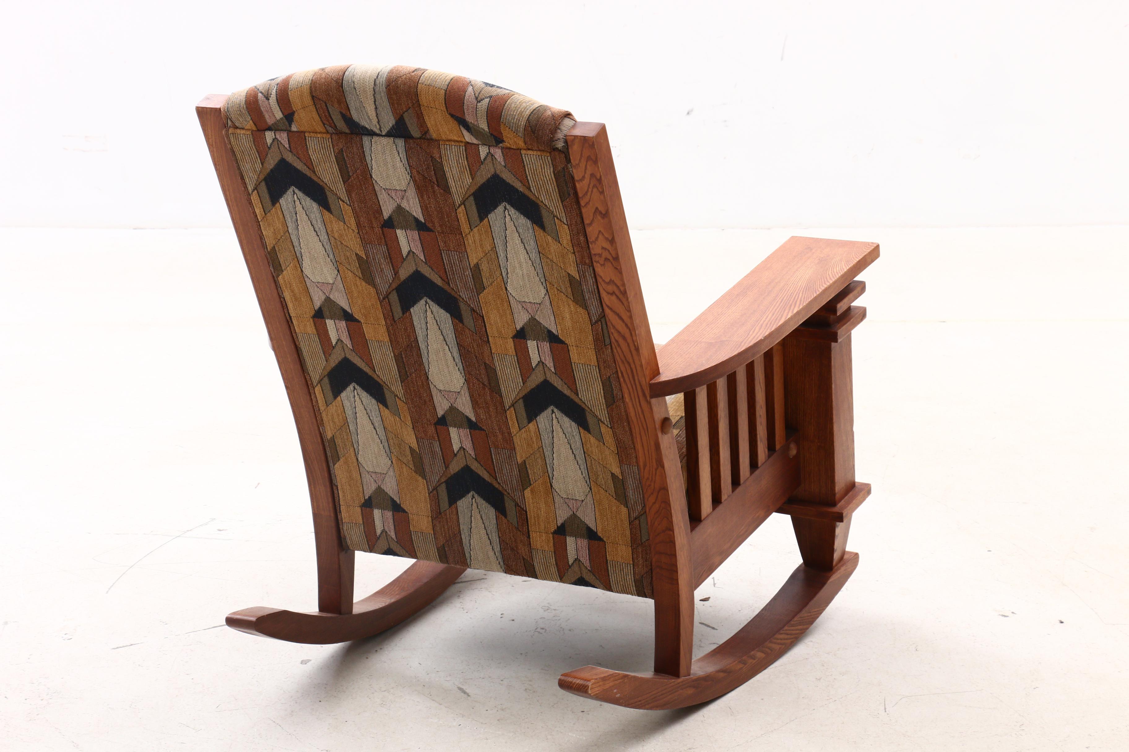 Mission Style Oak Upholstered Rocking Chair