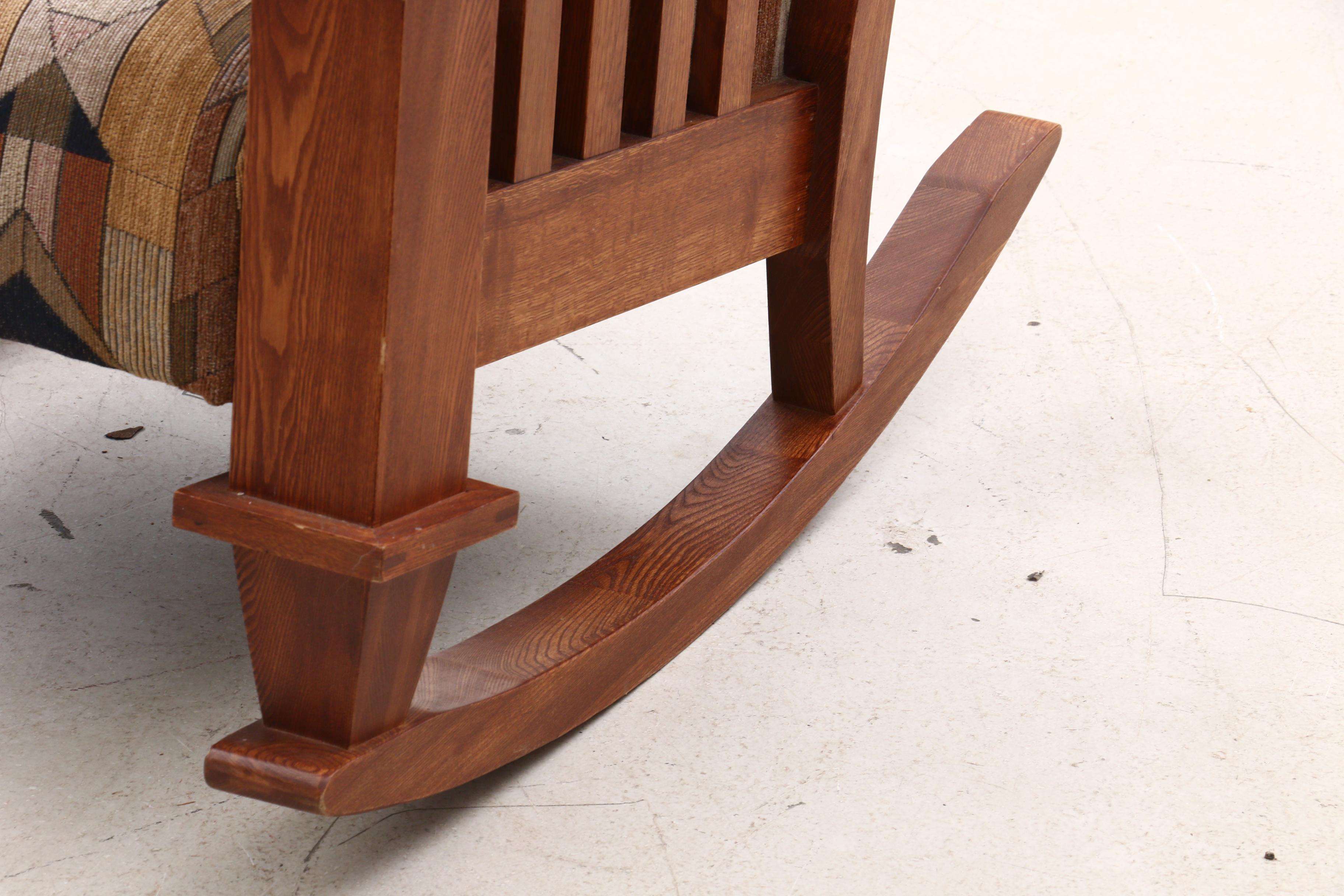 Mission Style Oak Upholstered Rocking Chair