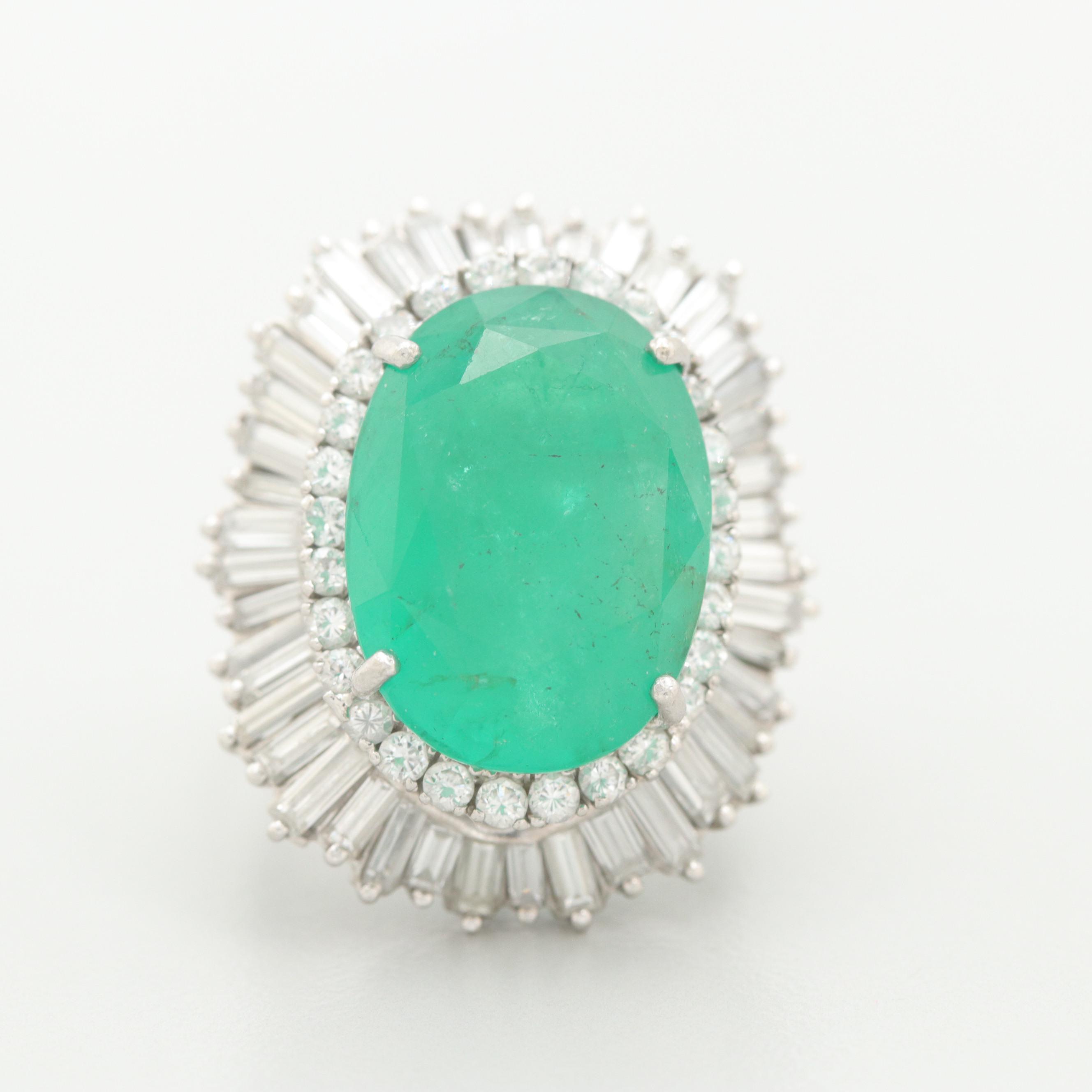 Platinum 11.72 CT Emerald and 4.26 CTW Diamond Convertible Ballerina Ring