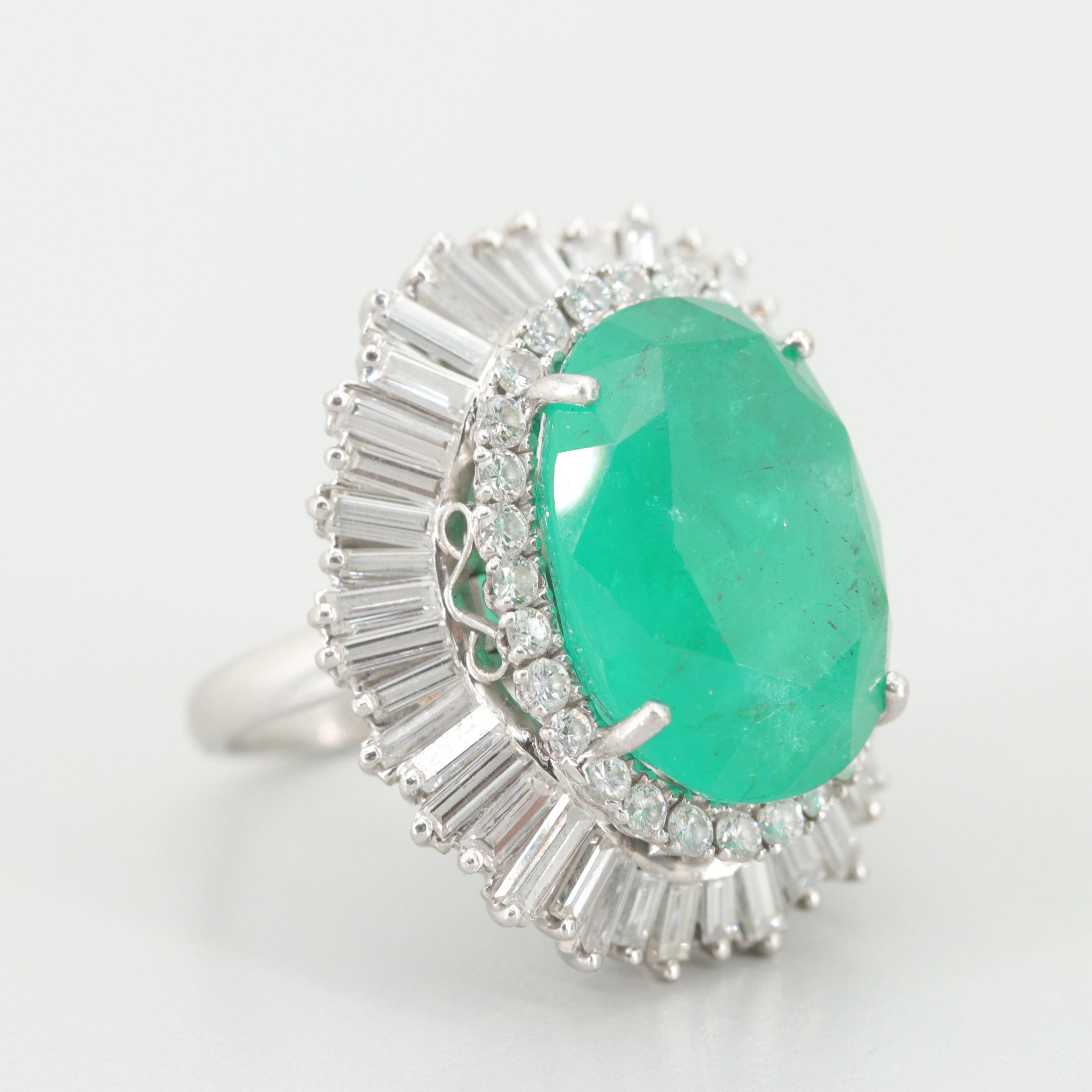 Platinum 11.72 CT Emerald and 4.26 CTW Diamond Convertible Ballerina Ring