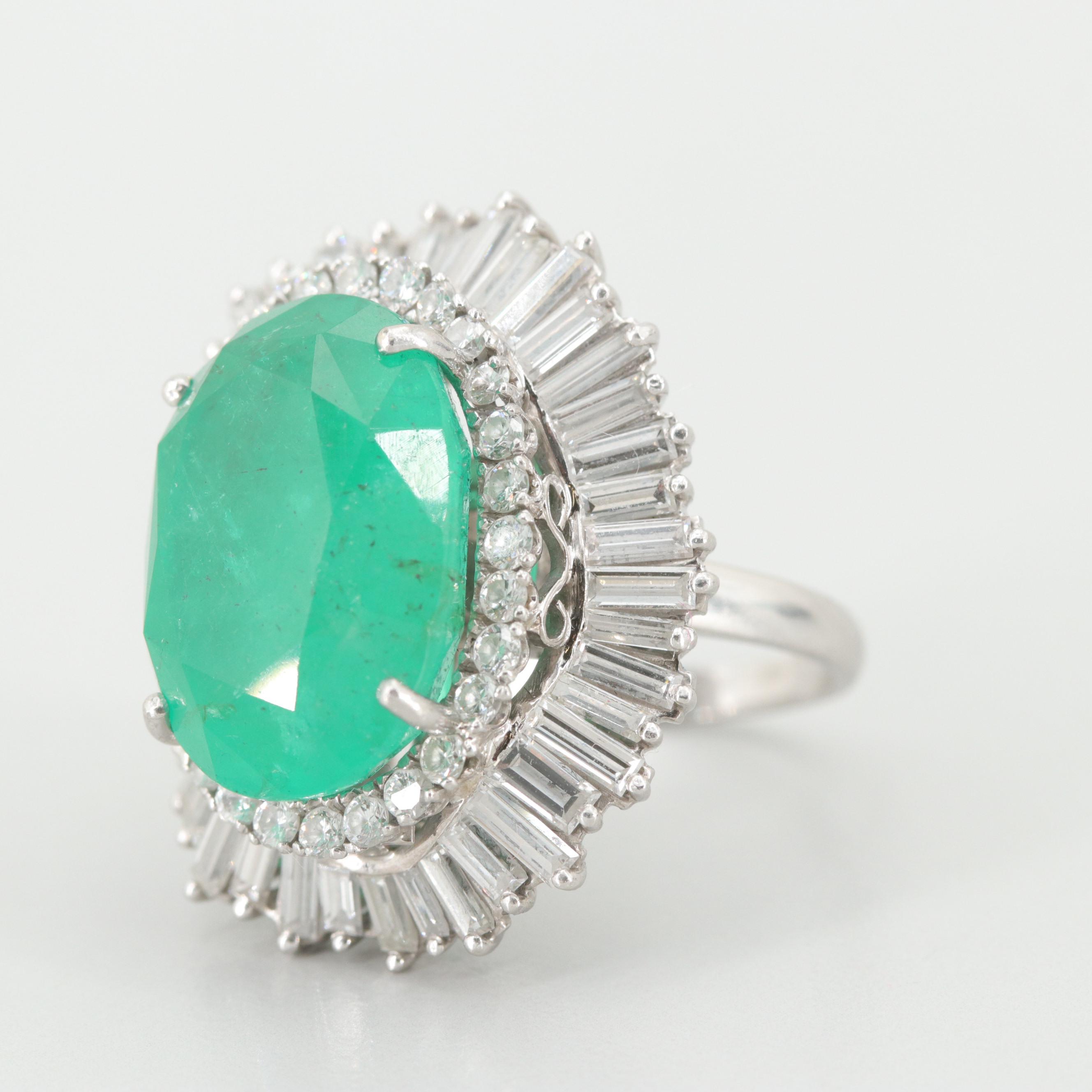 Platinum 11.72 CT Emerald and 4.26 CTW Diamond Convertible Ballerina Ring