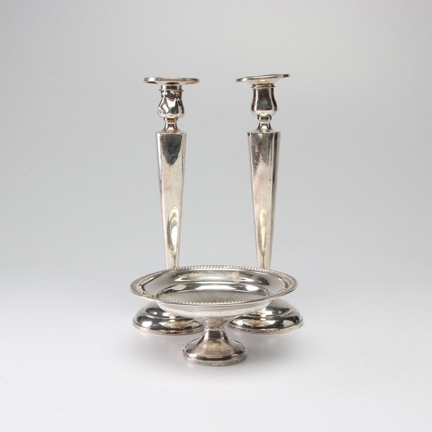 Sterling Silver Candle Holders with Tray