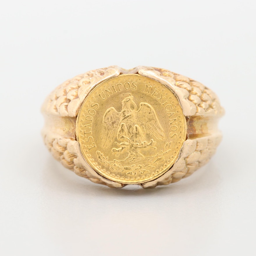 14K Yellow Gold Ring with 1945 Mexican 2-Peso Gold Coin