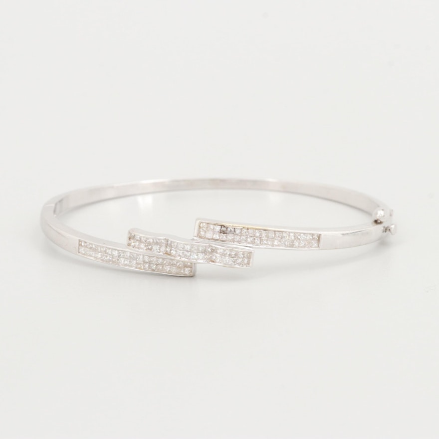 14K White Gold 1.96 CTW Diamond Bangle Bracelet